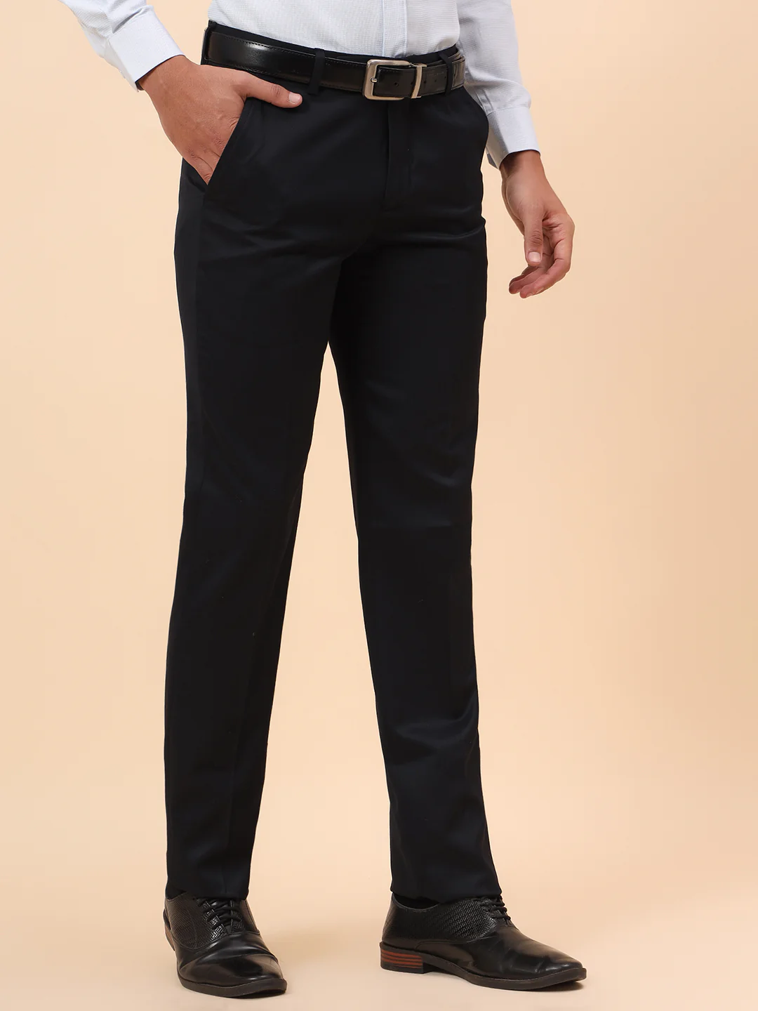 Formal Trousers for Men l Breathable & Soft with Color Fastness Regular Fit Poly Viscose Fabric Solid Pattern Hook & Eye Closure - Image 5