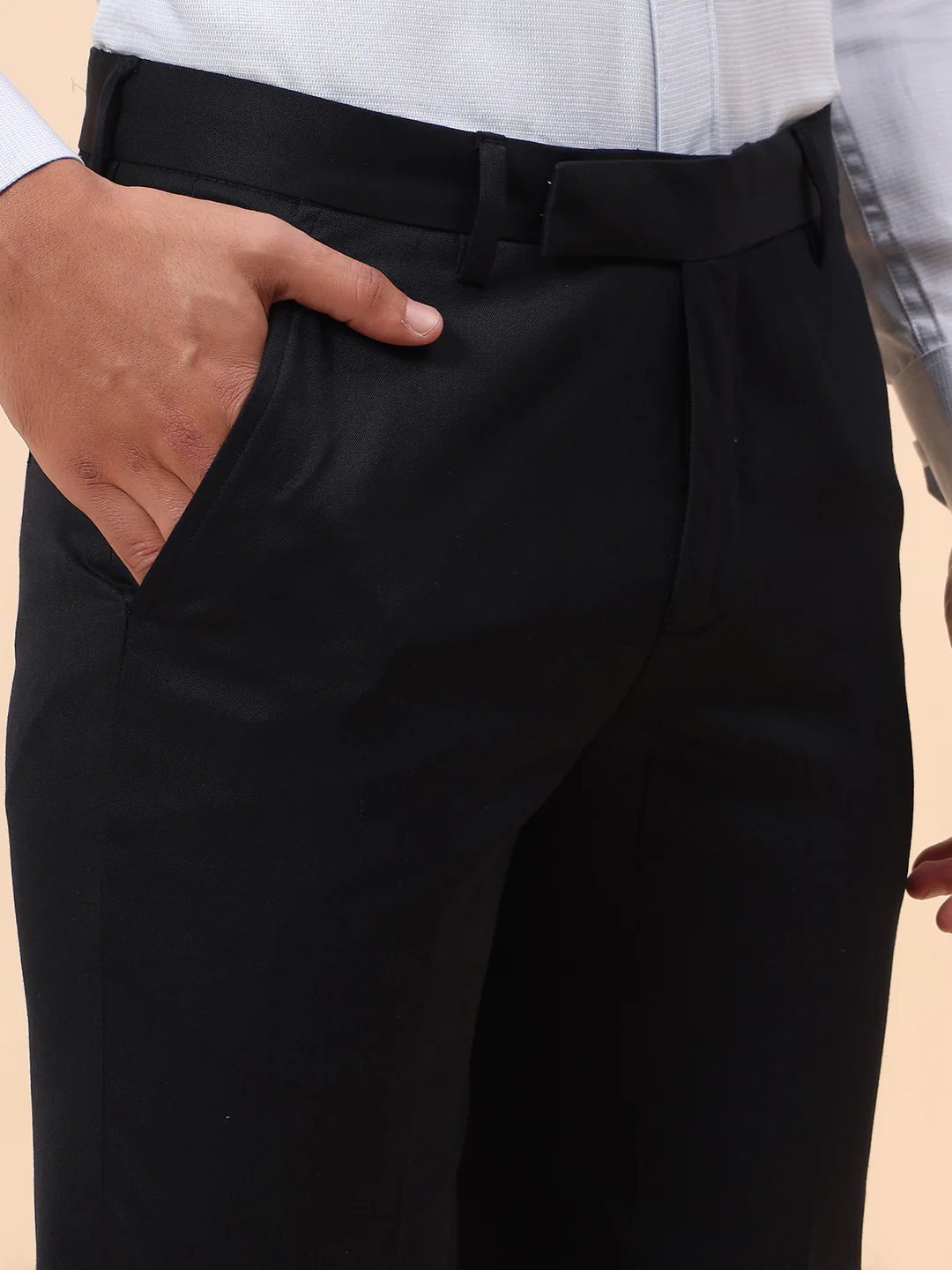 Formal Trousers for Men l Breathable & Soft with Color Fastness Regular Fit Poly Viscose Fabric Solid Pattern Hook & Eye Closure - Image 7