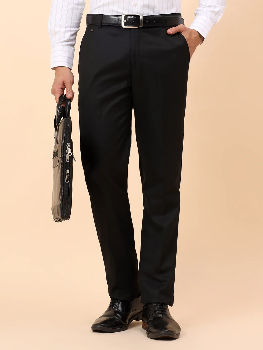 Formal Trousers for Men l Breathable & Soft with Color Fastness Regular Fit Poly Viscose Fabric Solid Pattern Hook & Eye Closure - Image 2