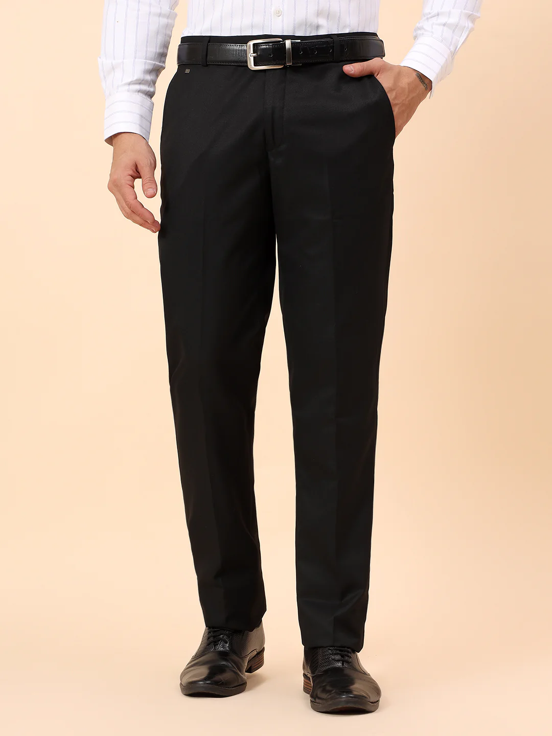 Formal Trousers for Men l Breathable & Soft with Color Fastness Regular Fit Poly Viscose Fabric Solid Pattern Hook & Eye Closure - Image 3