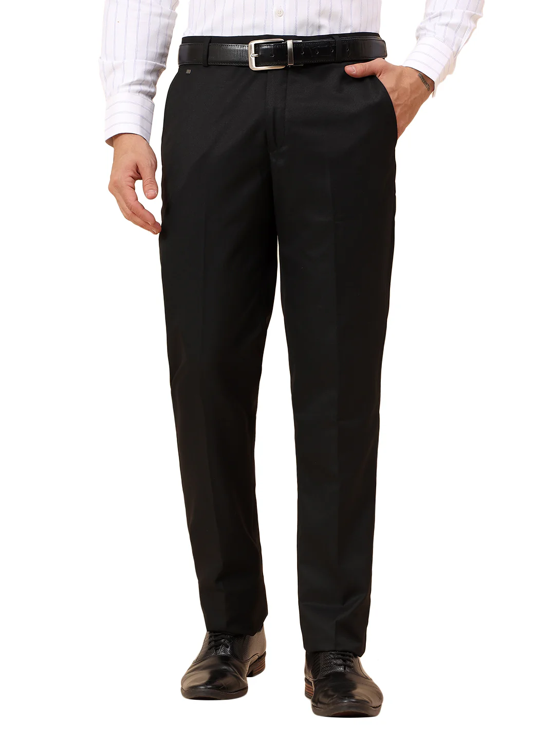 Formal Trousers for Men l Breathable & Soft with Color Fastness Regular Fit Poly Viscose Fabric Solid Pattern Hook & Eye Closure - Image 9