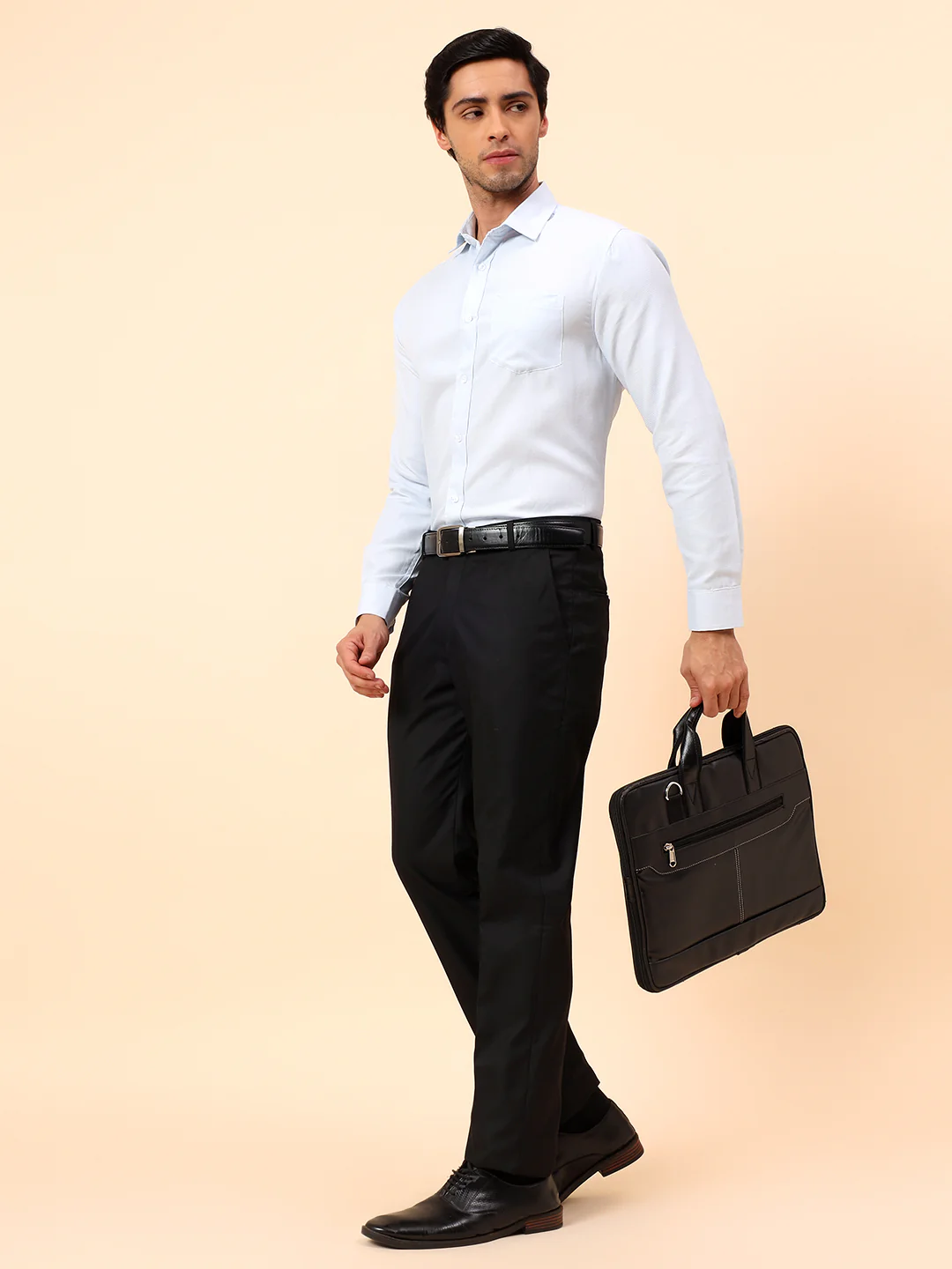Formal Trousers for Men l Breathable & Soft with Color Fastness Regular Fit Poly Viscose Fabric Solid Pattern Hook & Eye Closure - Image 2