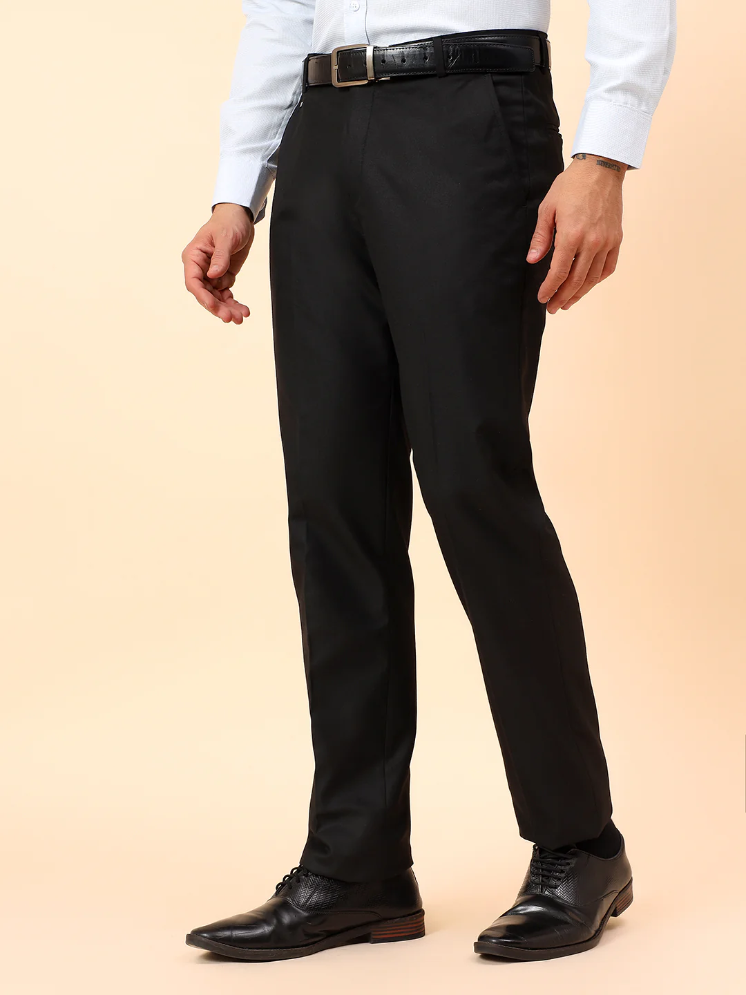 Formal Trousers for Men l Breathable & Soft with Color Fastness Regular Fit Poly Viscose Fabric Solid Pattern Hook & Eye Closure - Image 4