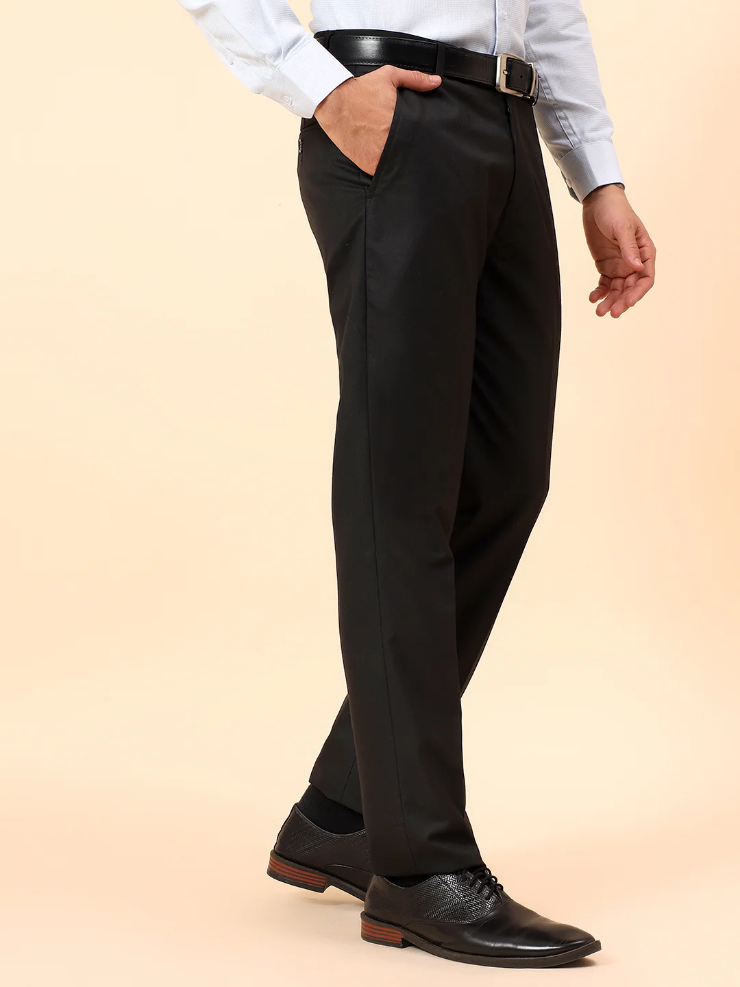 Formal Trousers for Men l Breathable & Soft with Color Fastness Regular Fit Poly Viscose Fabric Solid Pattern Hook & Eye Closure - Image 5