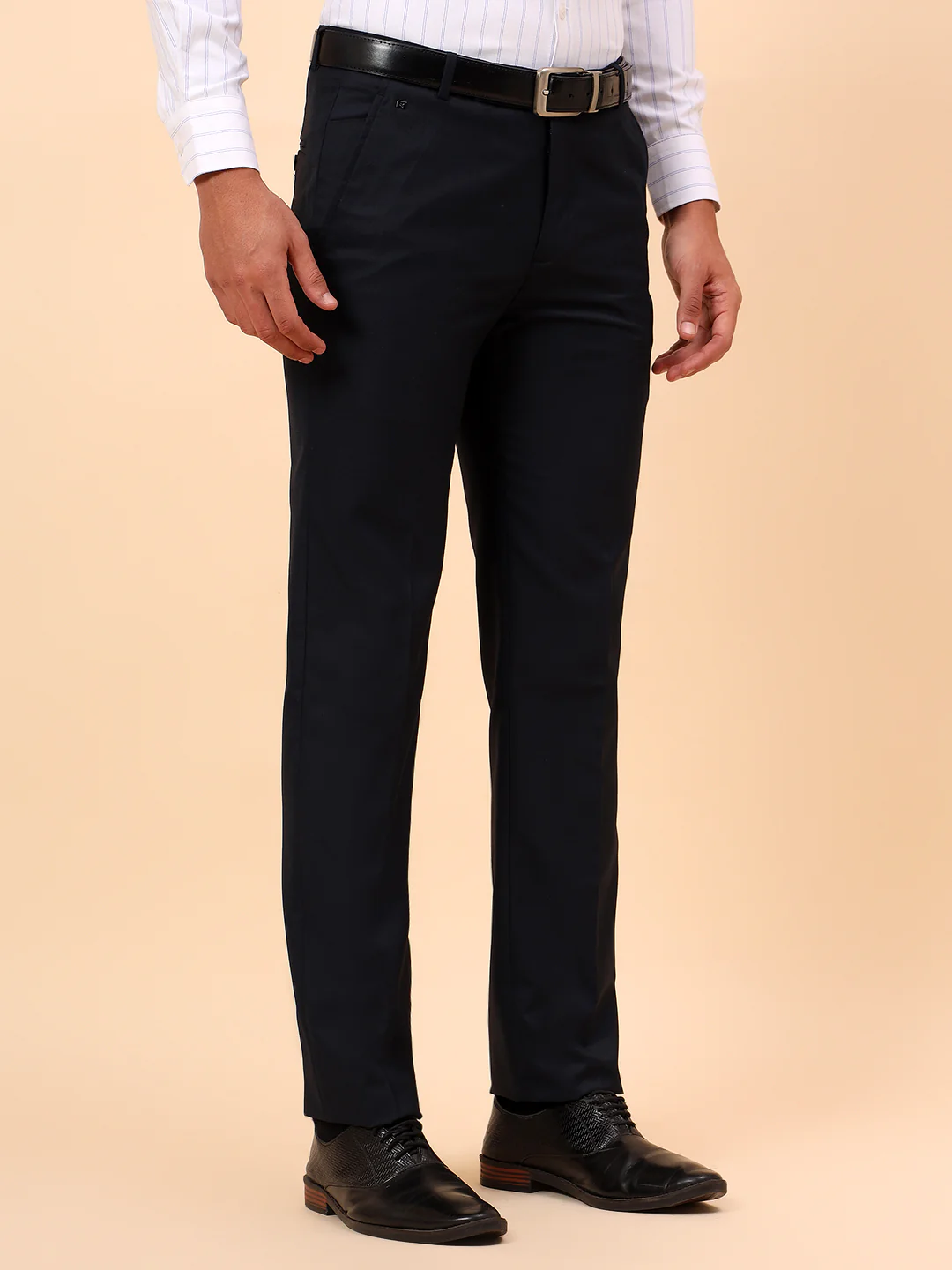 Formal Trousers for Men l Breathable & Soft with Color Fastness Regular Fit Poly Viscose Fabric Solid Pattern Hook & Eye Closure - Image 5