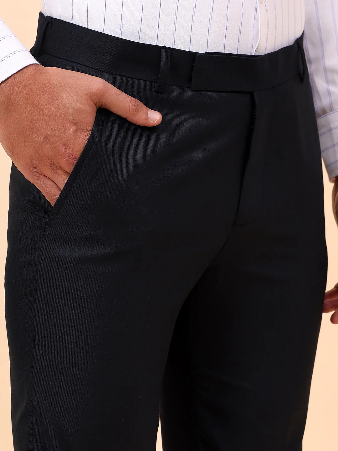 Formal Trousers for Men l Breathable & Soft with Color Fastness Regular Fit Poly Viscose Fabric Solid Pattern Hook & Eye Closure - Image 7