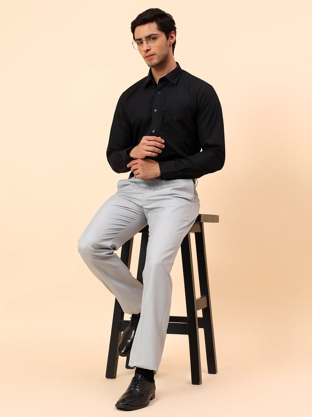 Formal Trousers for Men l Breathable & Soft with Color Fastness Regular Fit Poly Viscose Fabric Solid Pattern Hook & Eye Closure - Image 2