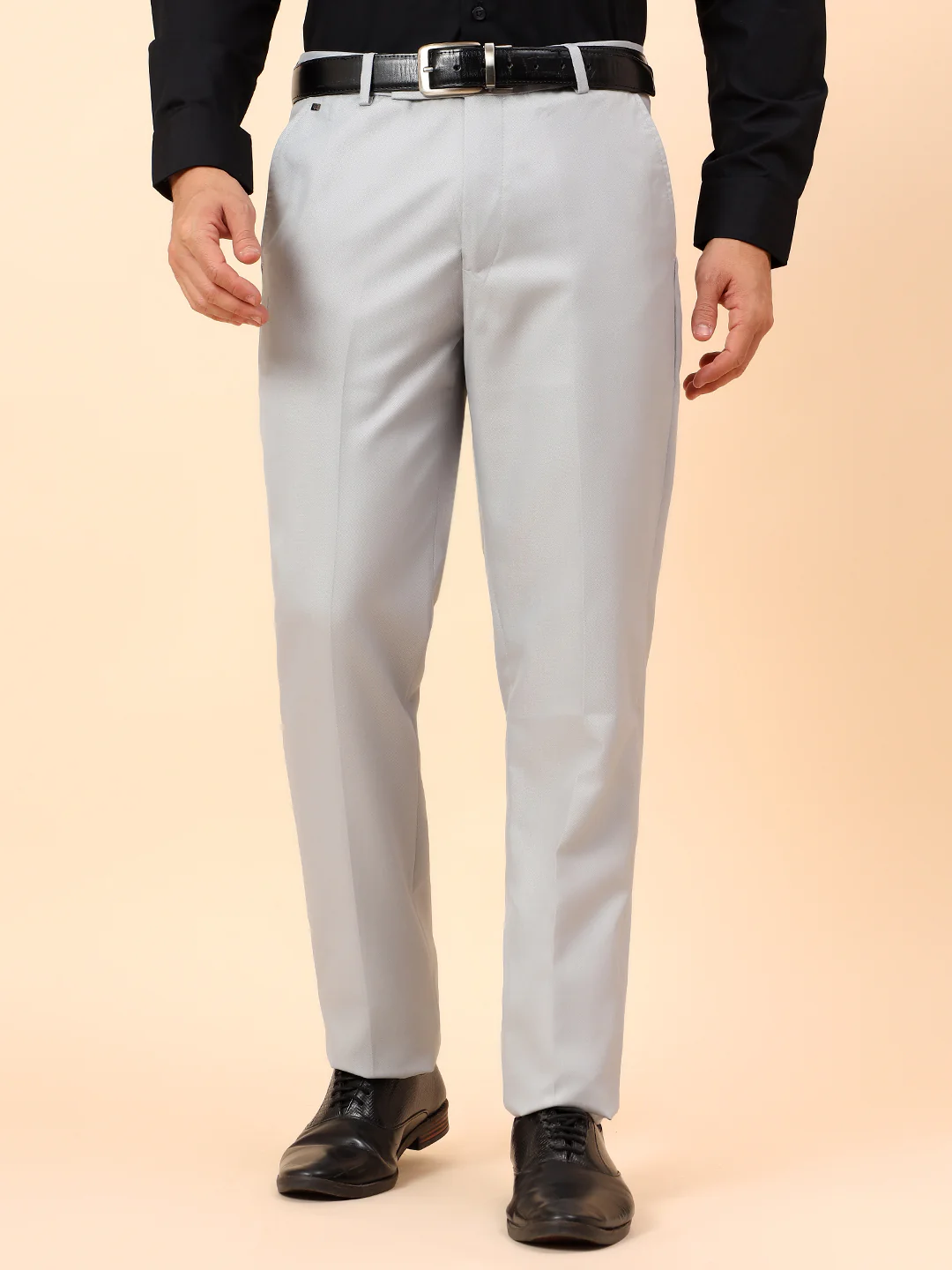 Formal Trousers for Men l Breathable & Soft with Color Fastness Regular Fit Poly Viscose Fabric Solid Pattern Hook & Eye Closure - Image 3