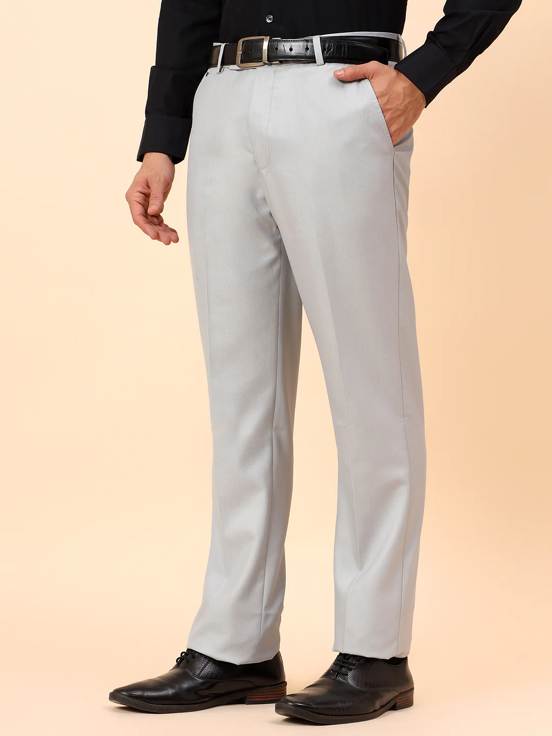 Formal Trousers for Men l Breathable & Soft with Color Fastness Regular Fit Poly Viscose Fabric Solid Pattern Hook & Eye Closure - Image 4