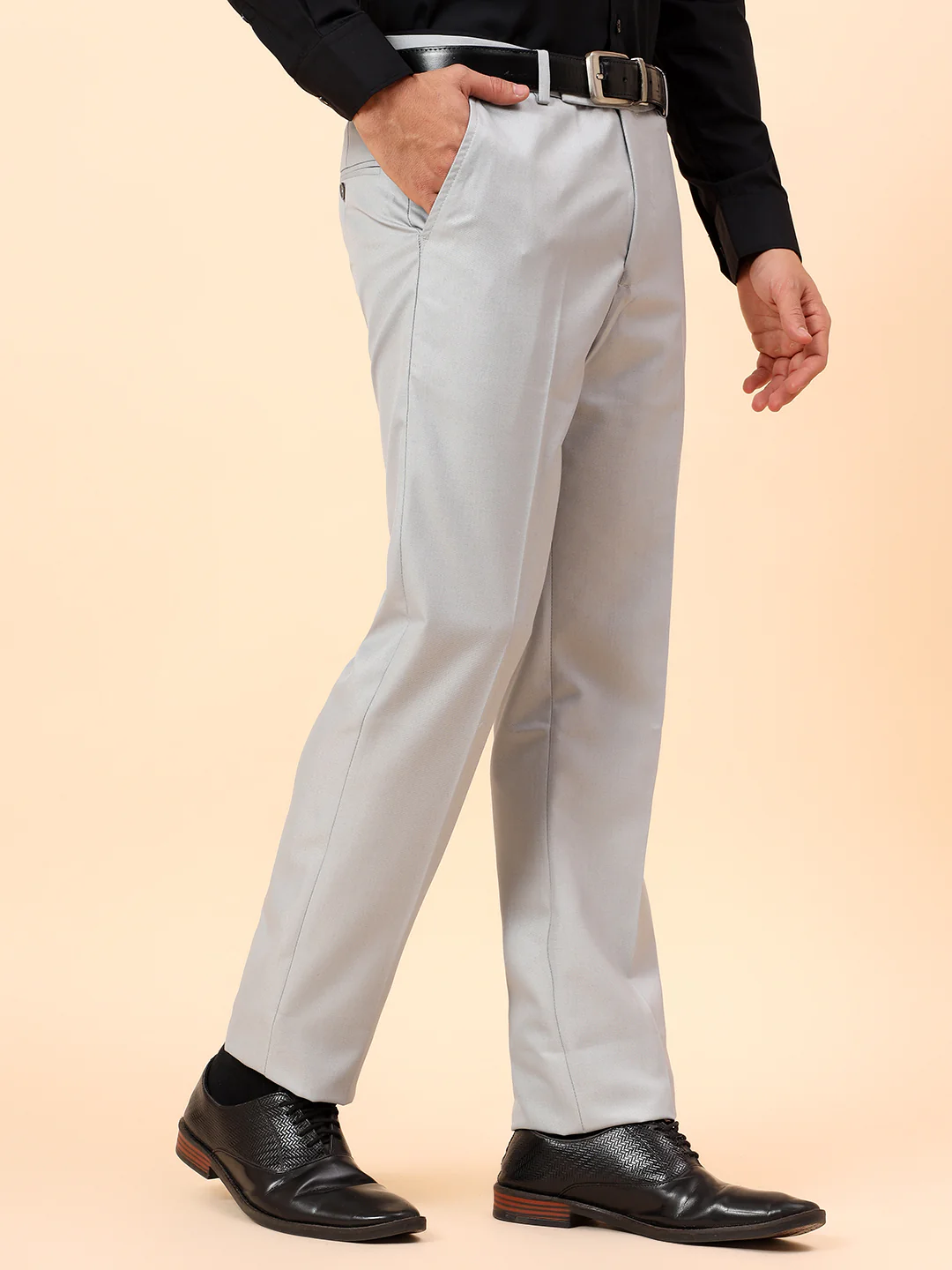 Formal Trousers for Men l Breathable & Soft with Color Fastness Regular Fit Poly Viscose Fabric Solid Pattern Hook & Eye Closure - Image 5