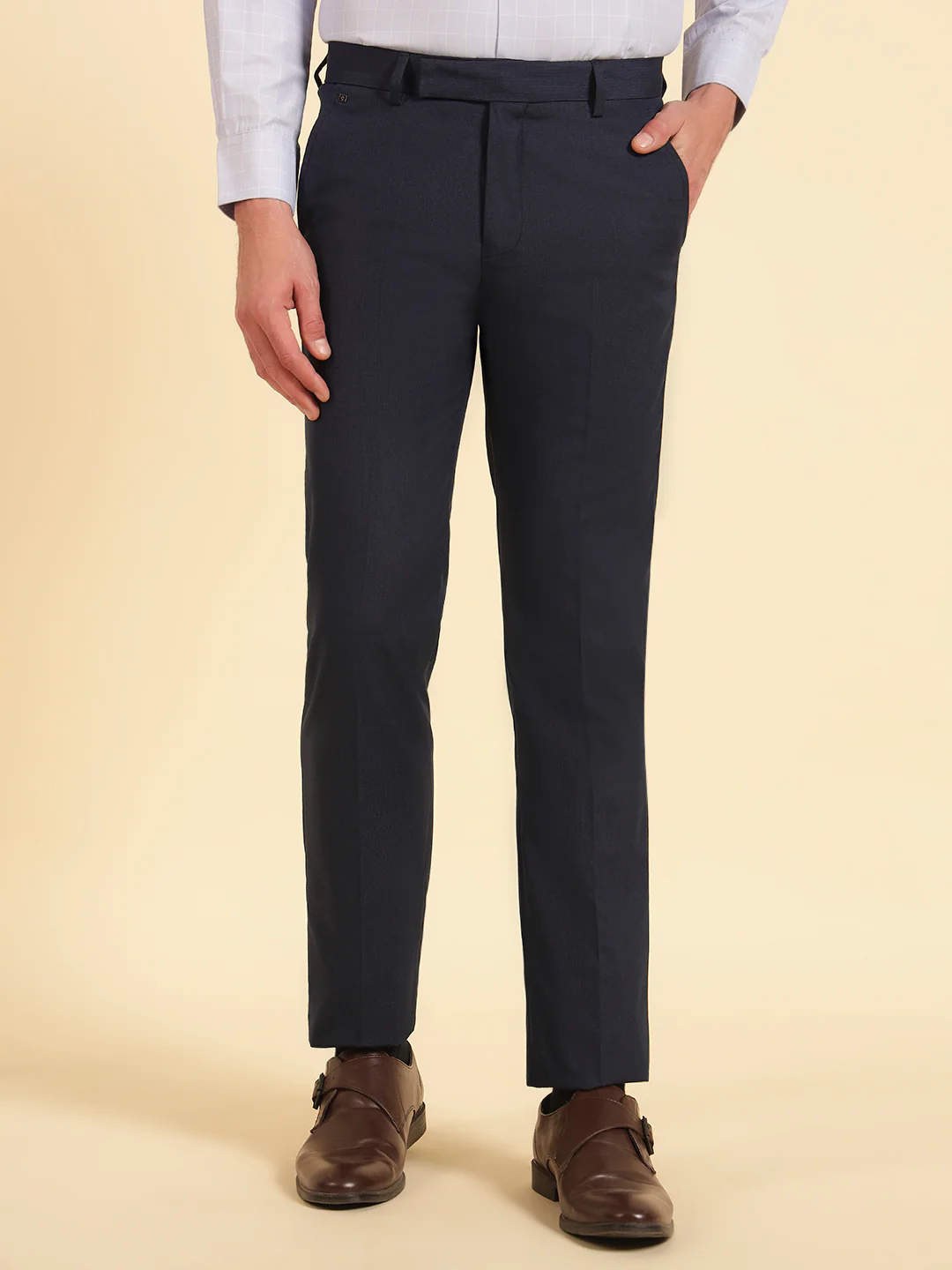 Formal Trouser for Men | Breathable & Soft with Color Fastness Regular Fit Poly Viscose Fabric Self Design Pattern Hook & Eye Closure - Image 3