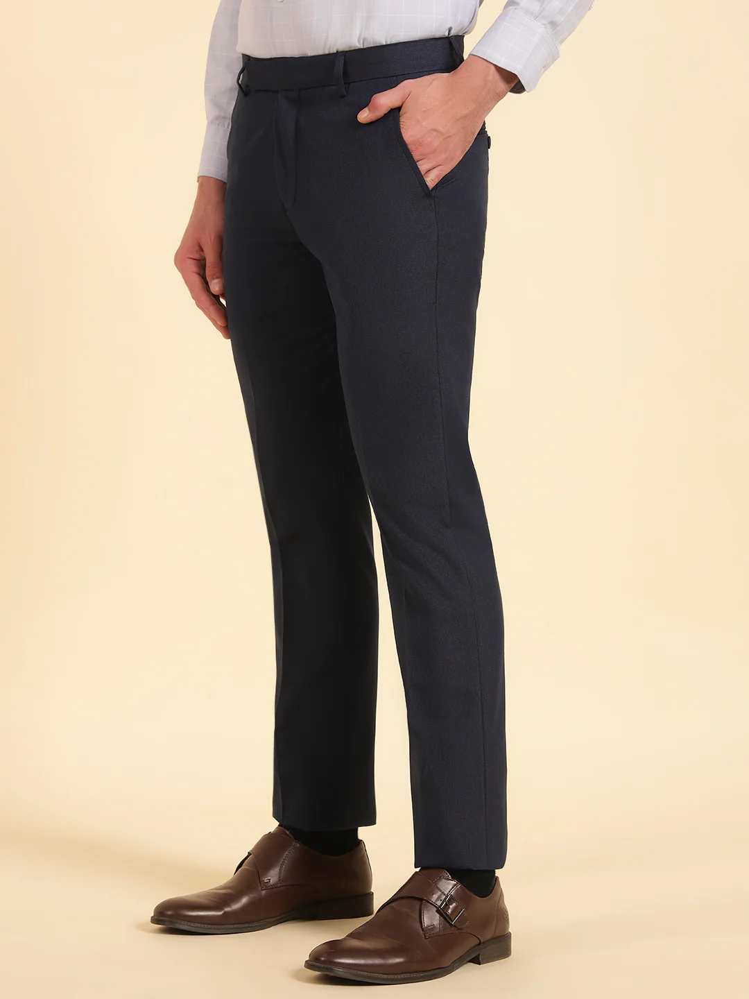 Formal Trouser for Men | Breathable & Soft with Color Fastness Regular Fit Poly Viscose Fabric Self Design Pattern Hook & Eye Closure - Image 4
