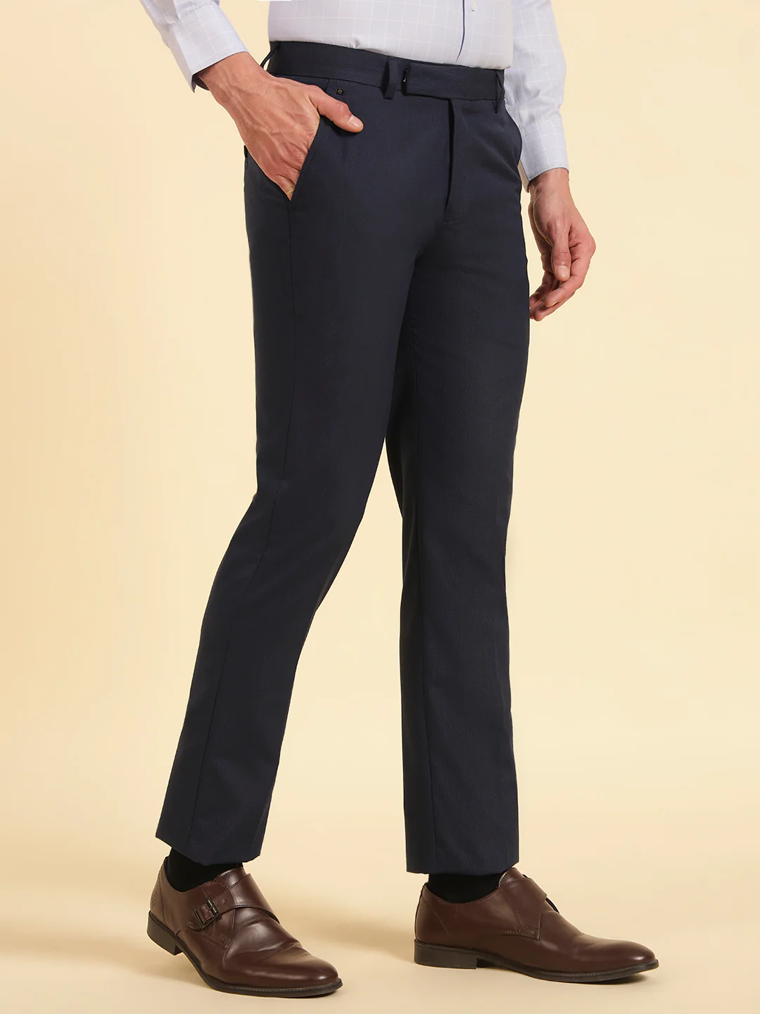 Formal Trouser for Men | Breathable & Soft with Color Fastness Regular Fit Poly Viscose Fabric Self Design Pattern Hook & Eye Closure - Image 5