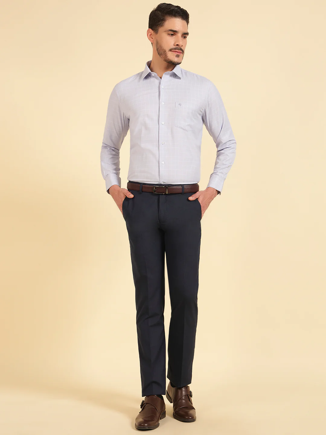 Formal Trouser for Men | Breathable & Soft with Color Fastness Regular Fit Poly Viscose Fabric Self Design Pattern Hook & Eye Closure - Image 7