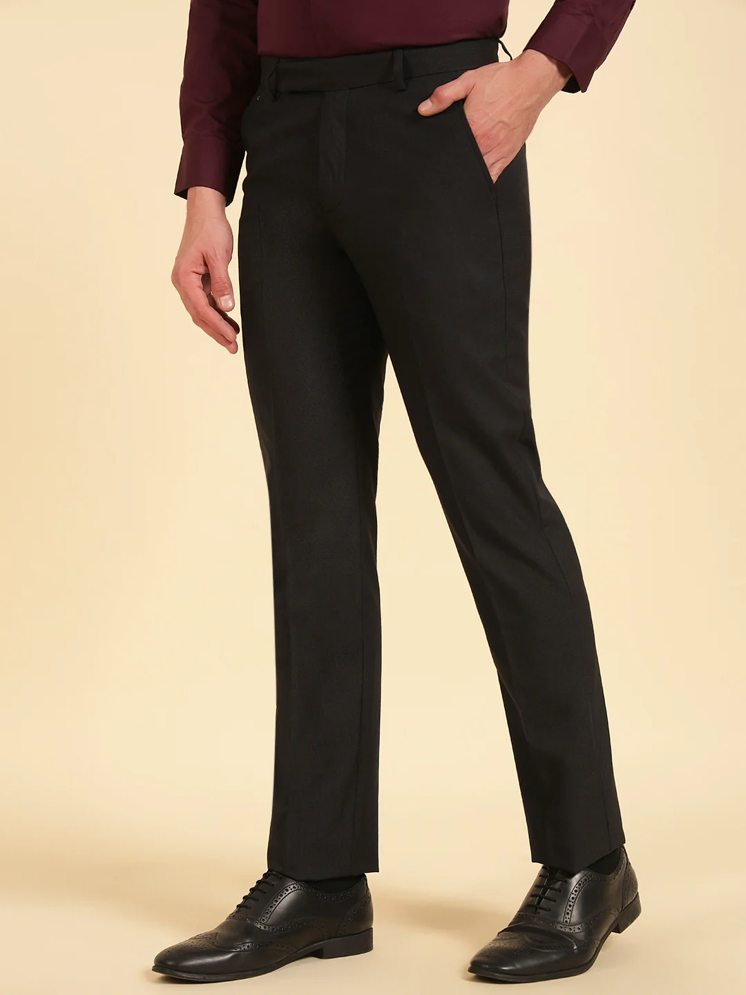 Formal Trouser for Men | Breathable & Soft with Color Fastness Regular Fit Poly Viscose Fabric Self Design Pattern Hook & Eye Closure - Image 4