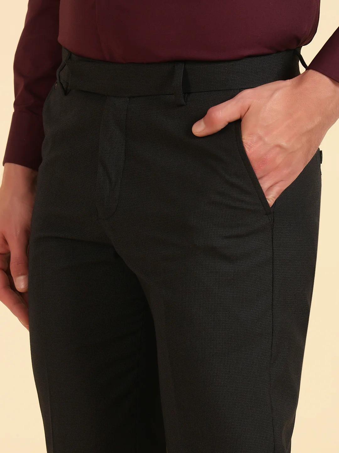 Formal Trouser for Men | Breathable & Soft with Color Fastness Regular Fit Poly Viscose Fabric Self Design Pattern Hook & Eye Closure - Image 6