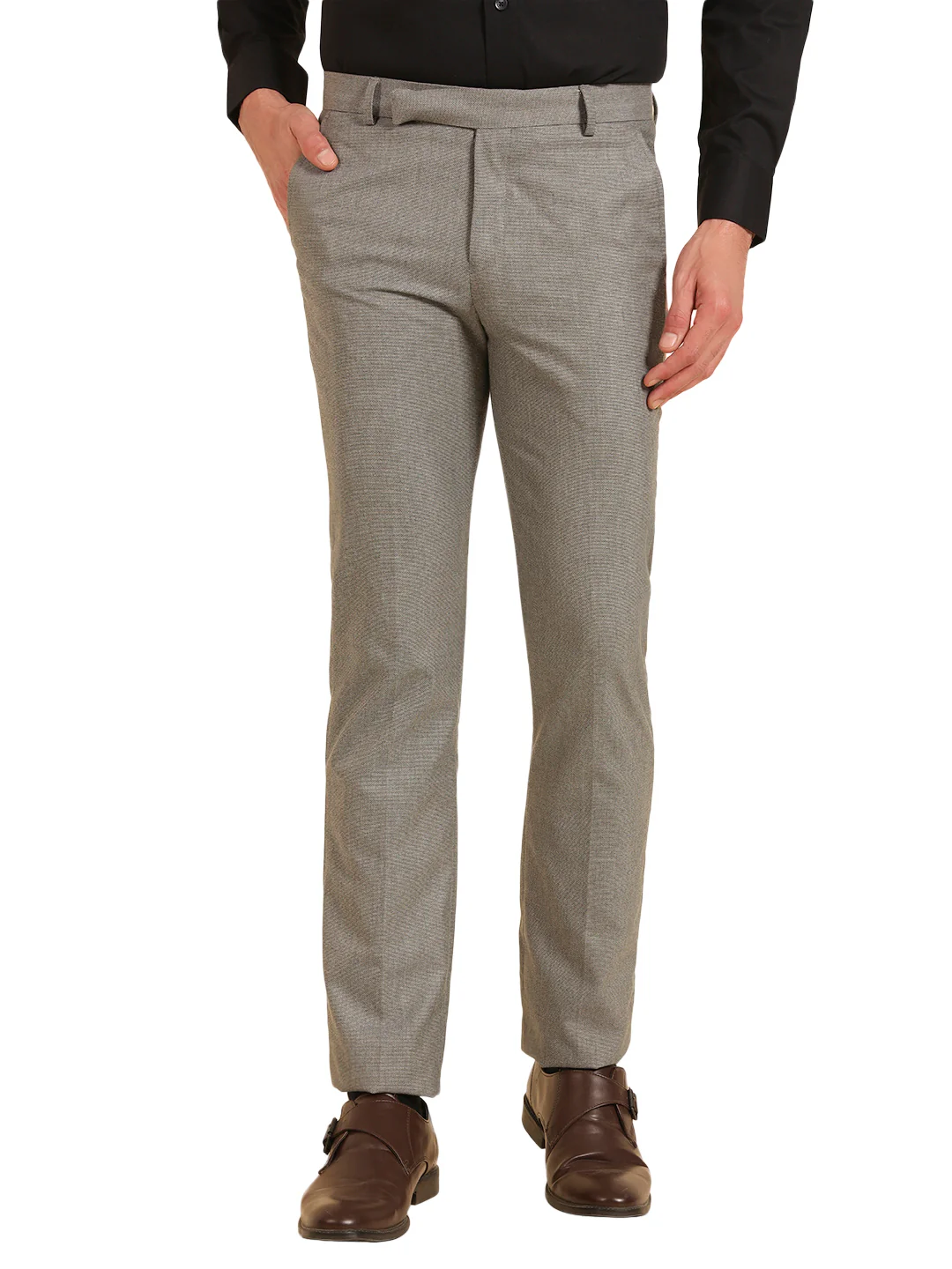 Formal Trouser for Men | Breathable & Soft with Color Fastness Regular Fit Poly Viscose Fabric Self Design Pattern Hook & Eye Closure - Image 2