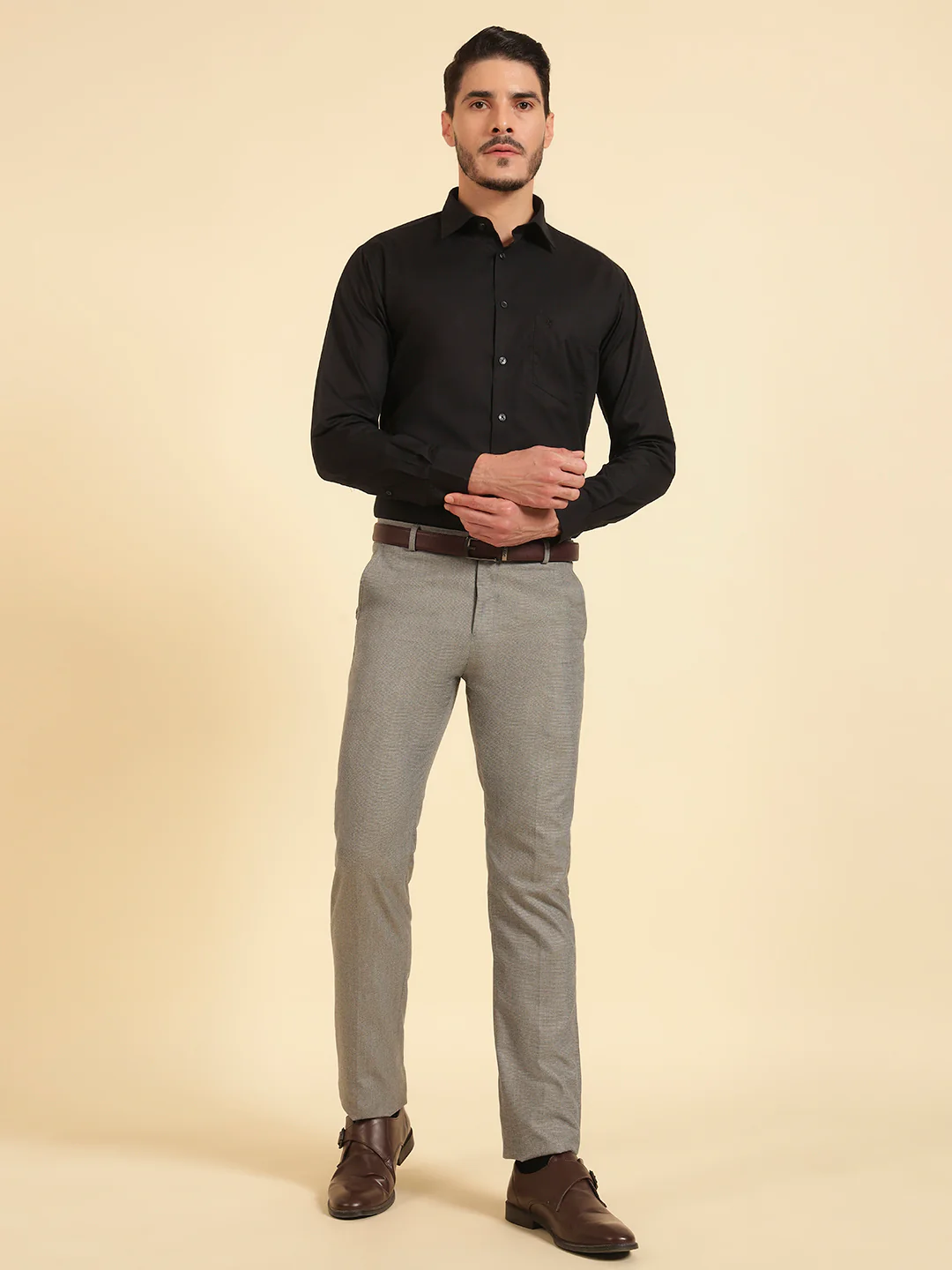 Formal Trouser for Men | Breathable & Soft with Color Fastness Regular Fit Poly Viscose Fabric Self Design Pattern Hook & Eye Closure - Image 3