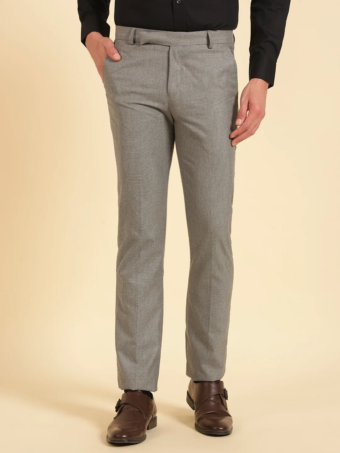 Formal Trouser for Men | Breathable & Soft with Color Fastness Regular Fit Poly Viscose Fabric Self Design Pattern Hook & Eye Closure - Image 5