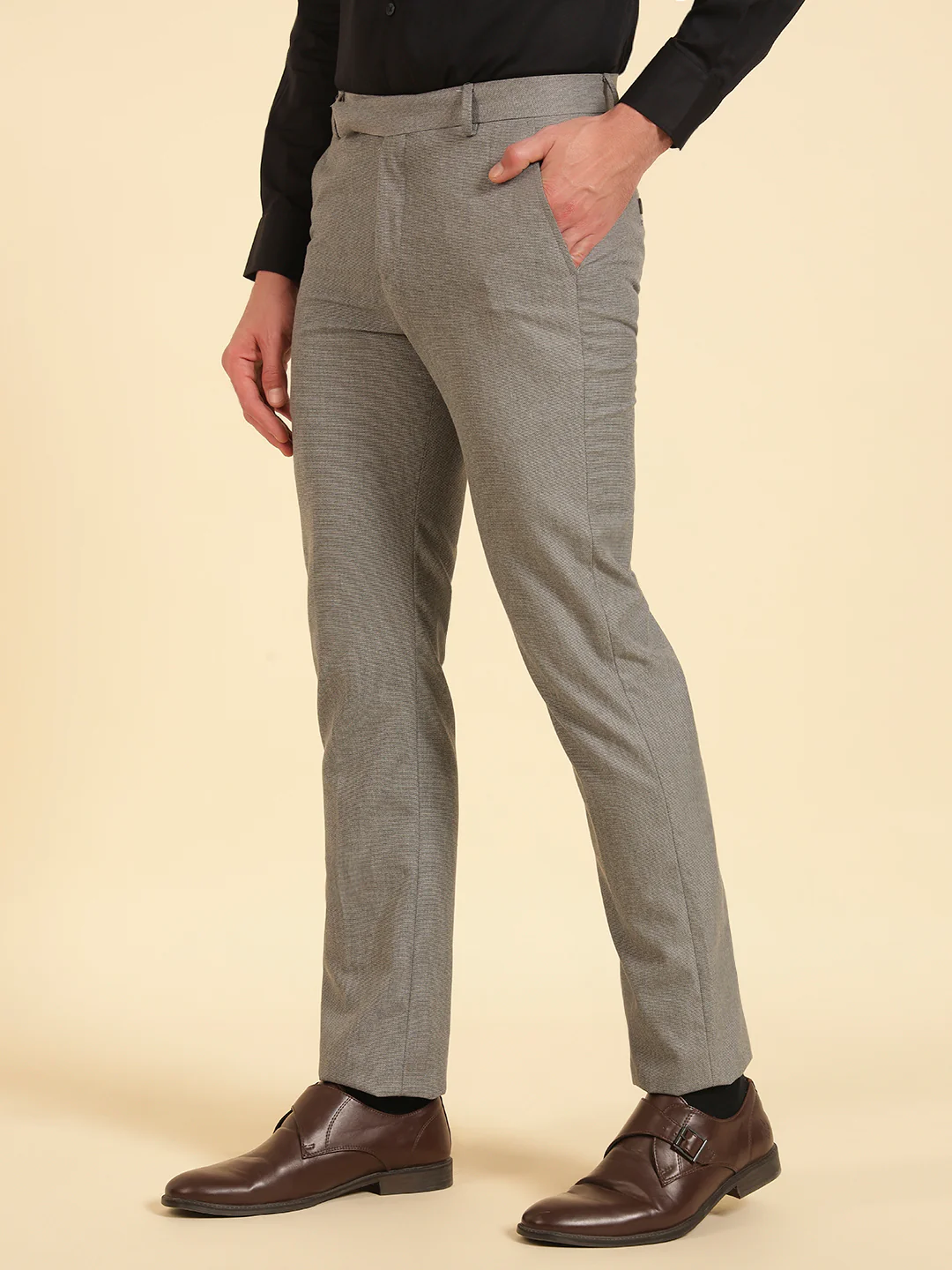 Formal Trouser for Men | Breathable & Soft with Color Fastness Regular Fit Poly Viscose Fabric Self Design Pattern Hook & Eye Closure - Image 6