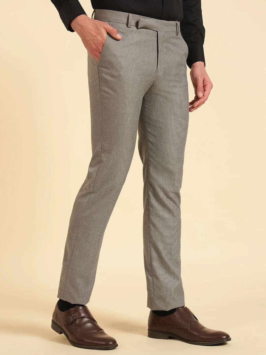 Formal Trouser for Men | Breathable & Soft with Color Fastness Regular Fit Poly Viscose Fabric Self Design Pattern Hook & Eye Closure - Image 7