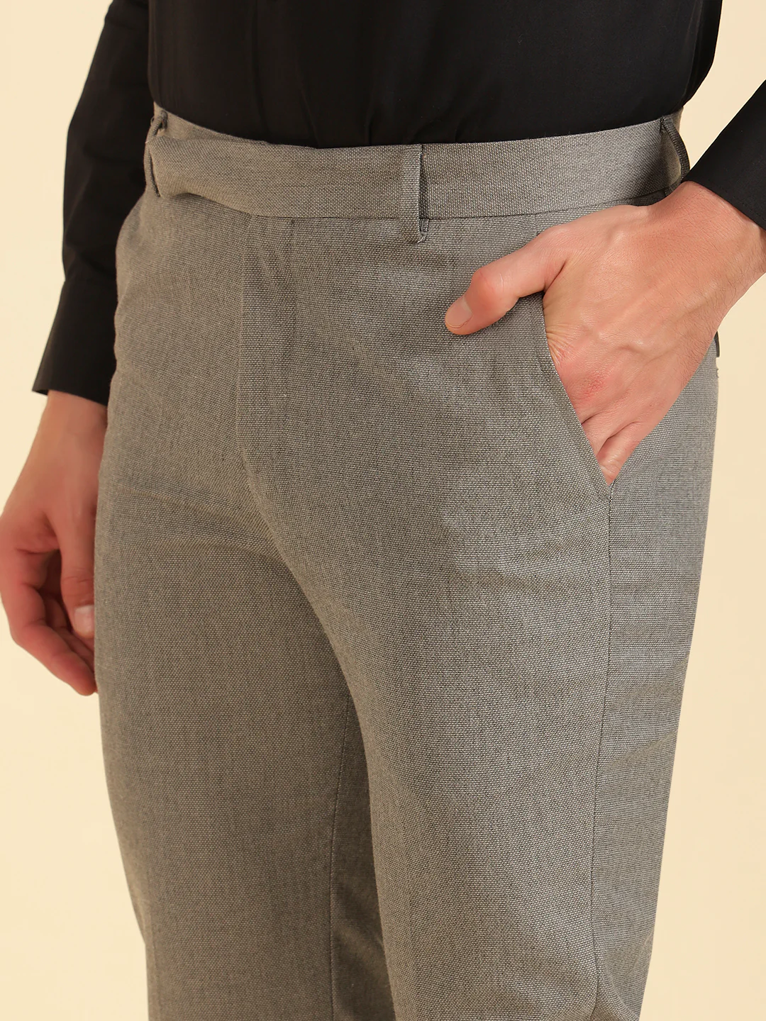 Formal Trouser for Men | Breathable & Soft with Color Fastness Regular Fit Poly Viscose Fabric Self Design Pattern Hook & Eye Closure - Image 9