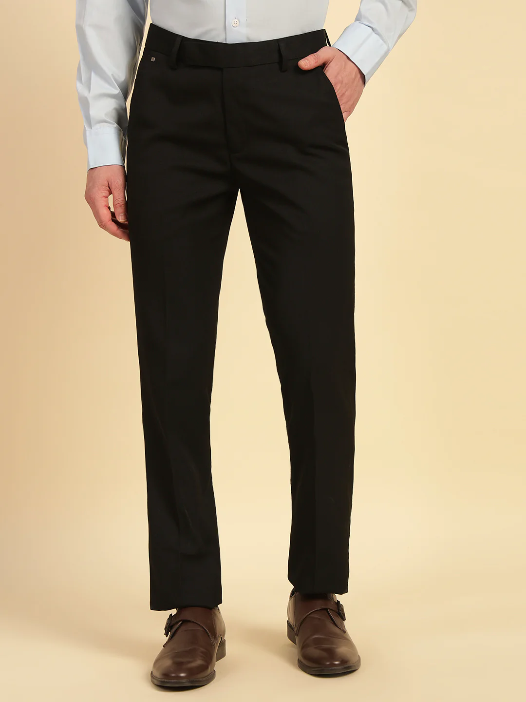 Formal Trouser for Men | Breathable & Soft with Color Fastness Regular Fit Poly Viscose Fabric Solid Pattern Hook & Eye Closure - Image 3