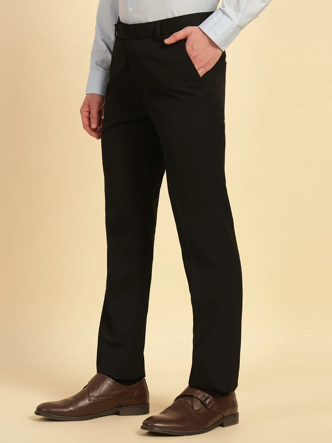 Formal Trouser for Men | Breathable & Soft with Color Fastness Regular Fit Poly Viscose Fabric Solid Pattern Hook & Eye Closure - Image 4