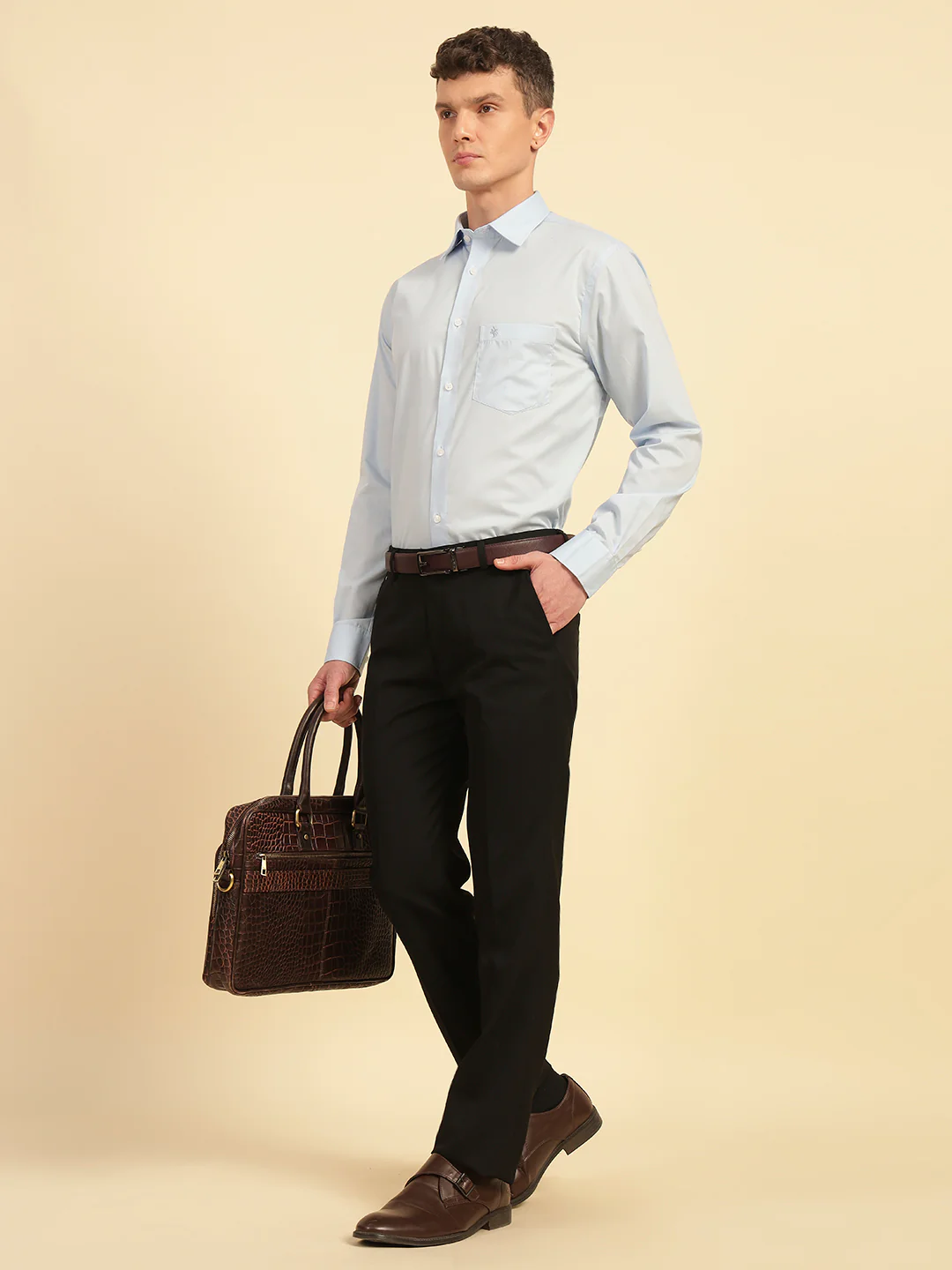 Formal Trouser for Men | Breathable & Soft with Color Fastness Regular Fit Poly Viscose Fabric Solid Pattern Hook & Eye Closure - Image 9