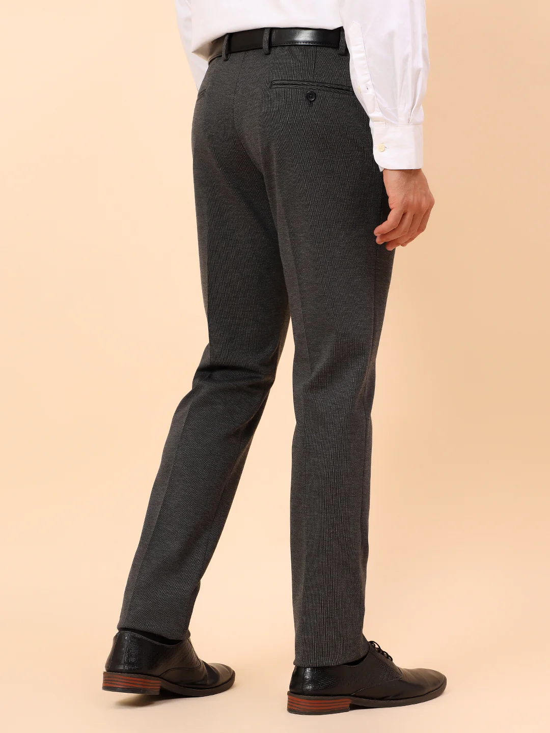 Formal Trousers for Men l Breathable & Soft with Color Fastness Regular Fit Spandex Fabric Self Design Pattern Button Closure - Image 6