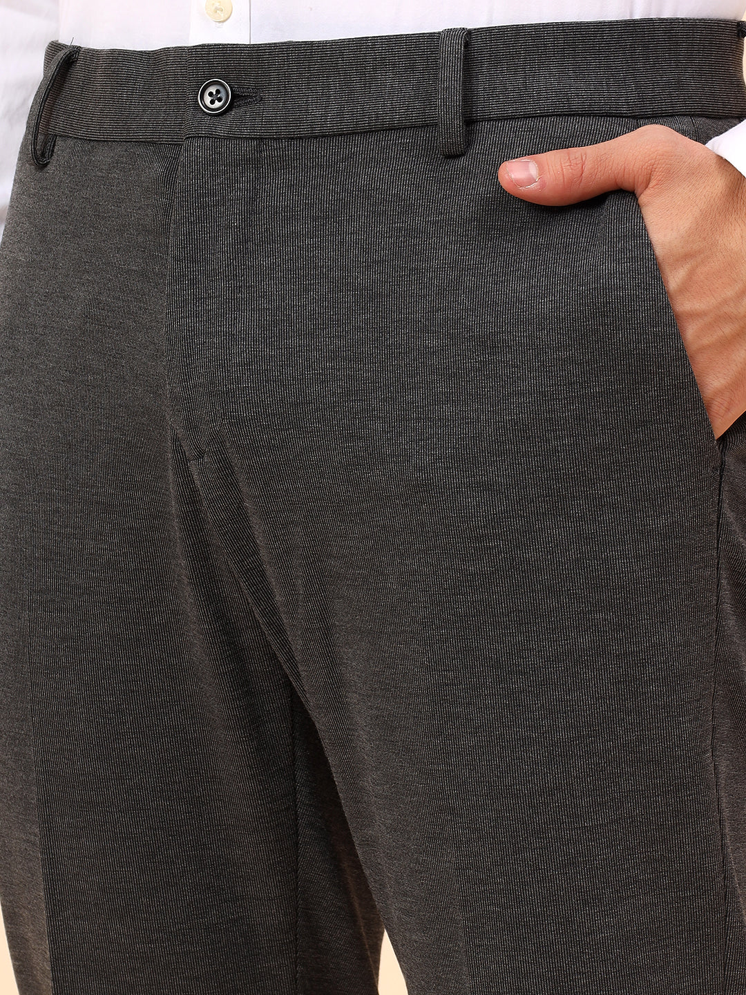 Formal Trousers for Men l Breathable & Soft with Color Fastness Regular Fit Spandex Fabric Self Design Pattern Button Closure - Image 7