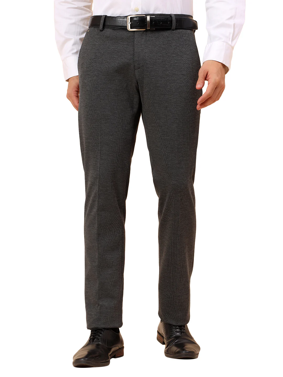 Formal Trousers for Men l Breathable & Soft with Color Fastness Regular Fit Spandex Fabric Self Design Pattern Button Closure - Image 9