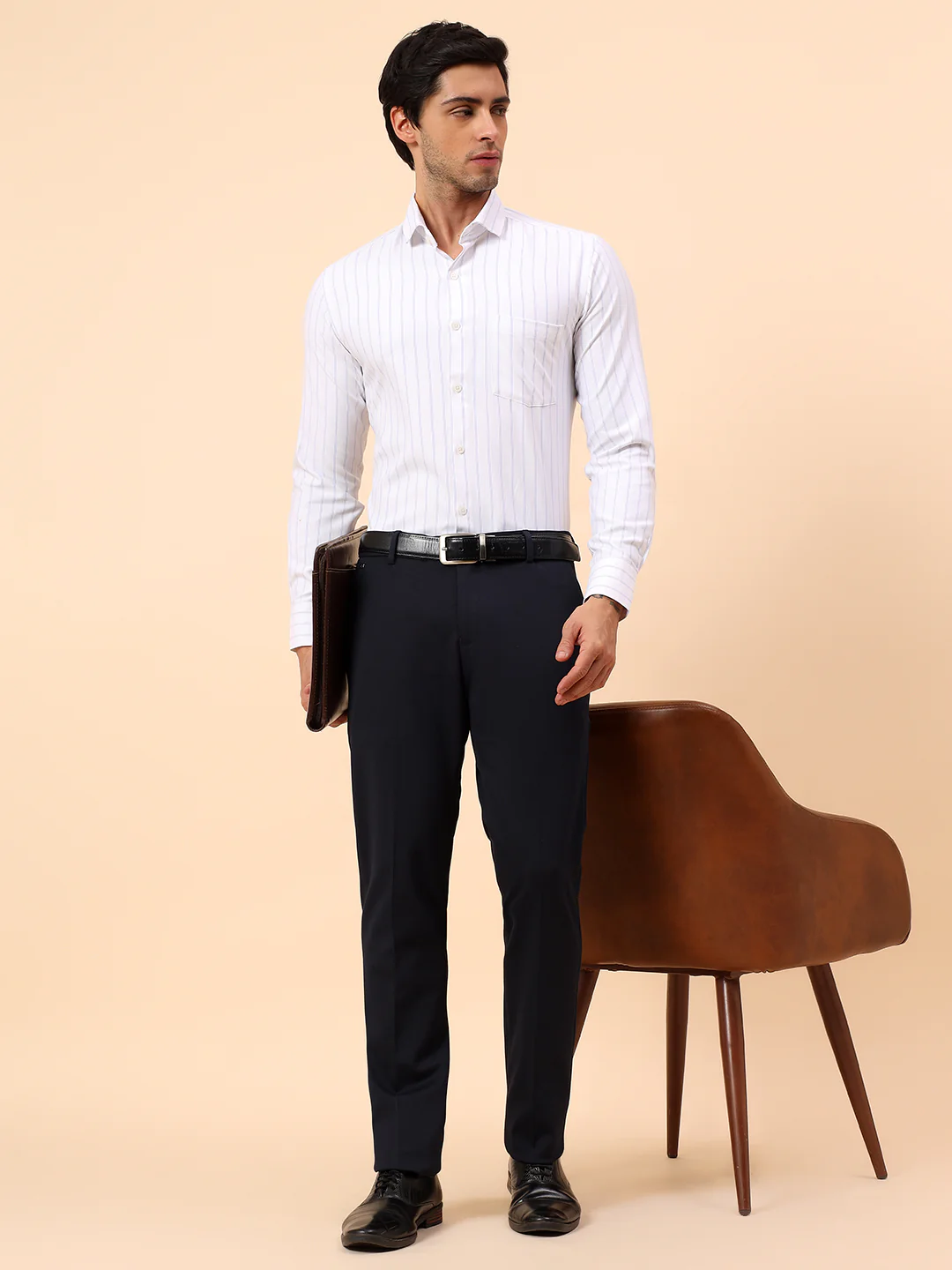 Formal Trousers for Men l Breathable & Soft with Color Fastness Regular Fit Spandex Fabric Solid Pattern Button Closure - Image 2