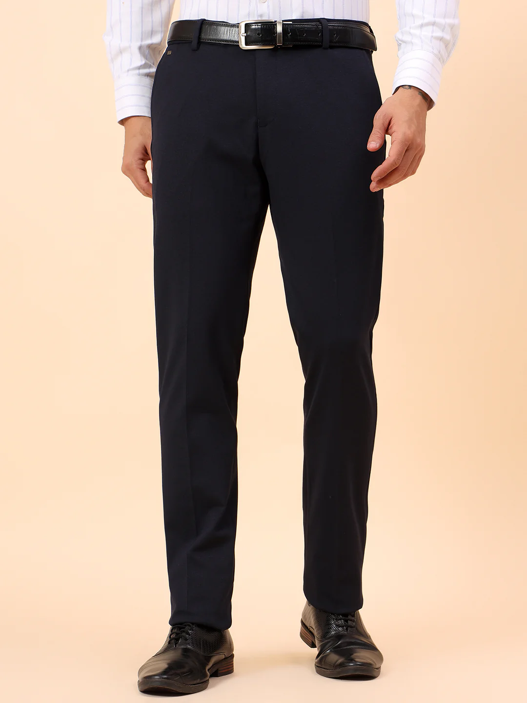 Formal Trousers for Men l Breathable & Soft with Color Fastness Regular Fit Spandex Fabric Solid Pattern Button Closure - Image 3