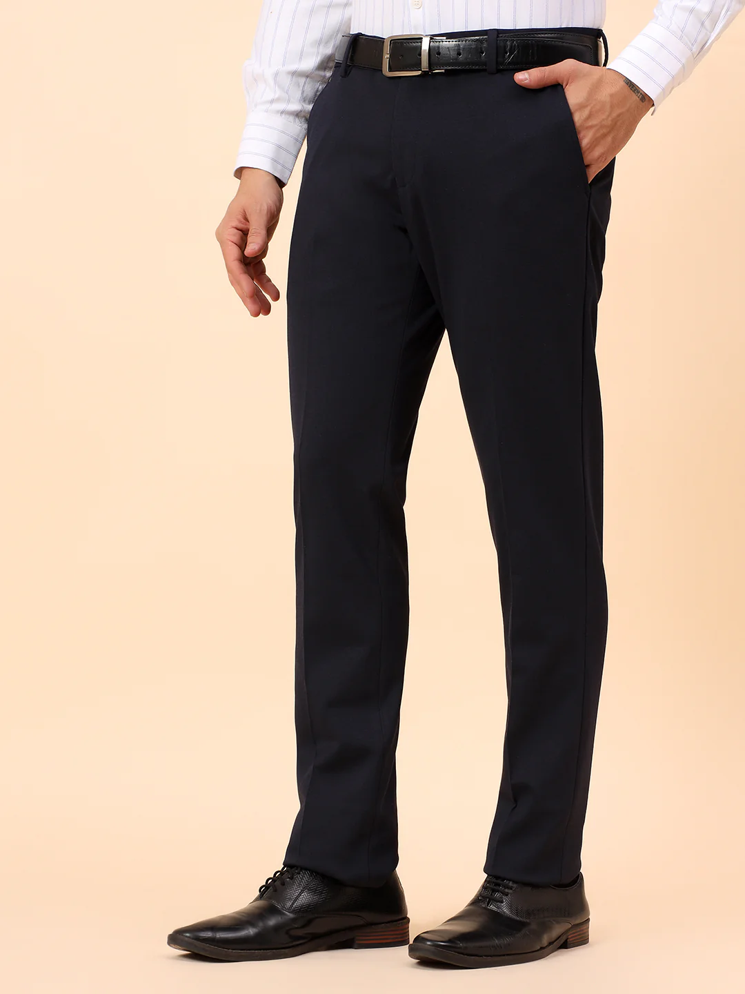 Formal Trousers for Men l Breathable & Soft with Color Fastness Regular Fit Spandex Fabric Solid Pattern Button Closure - Image 4