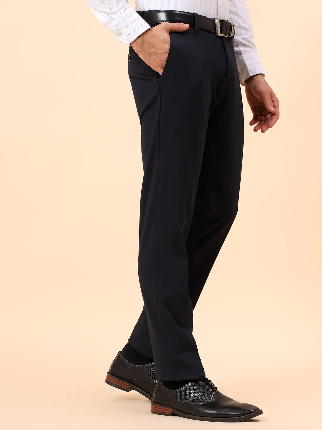 Formal Trousers for Men l Breathable & Soft with Color Fastness Regular Fit Spandex Fabric Solid Pattern Button Closure - Image 5
