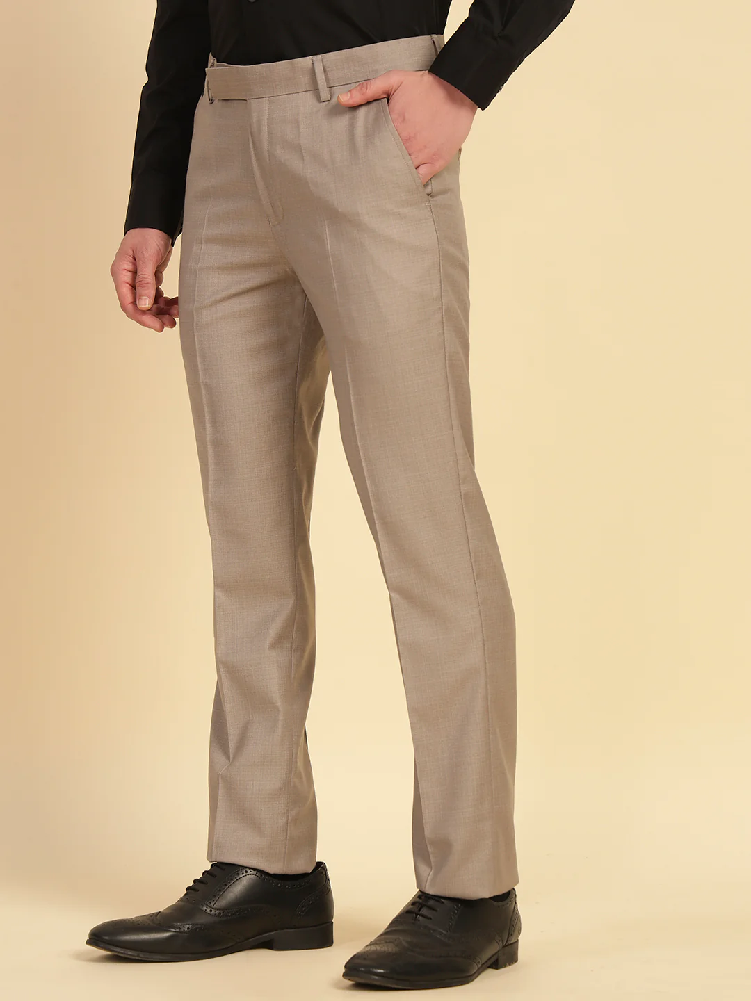 Formal Trouser for Men | Breathable & Soft with Color Fastness Regular Fit Terry Rayon Fabric Self Design Pattern Hook & Eye Closure - Image 4