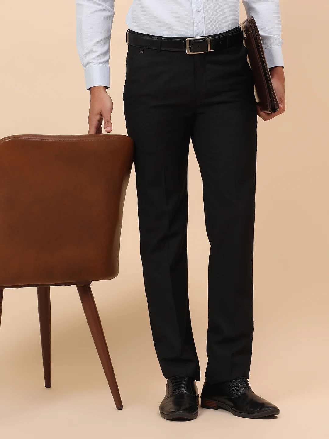 Formal Trousers for Men l Breathable & Soft with Color Fastness Regular Fit Terry Rayon Fabric Solid Pattern Hook & Eye Closure - Image 2