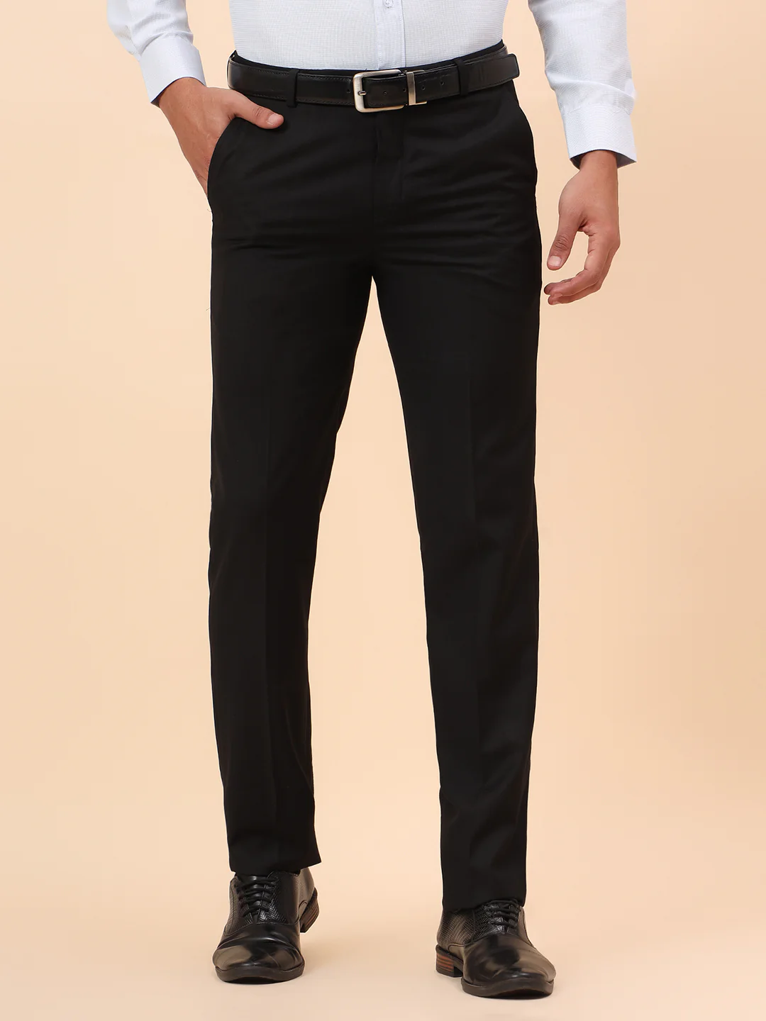 Formal Trousers for Men l Breathable & Soft with Color Fastness Regular Fit Terry Rayon Fabric Solid Pattern Hook & Eye Closure - Image 3