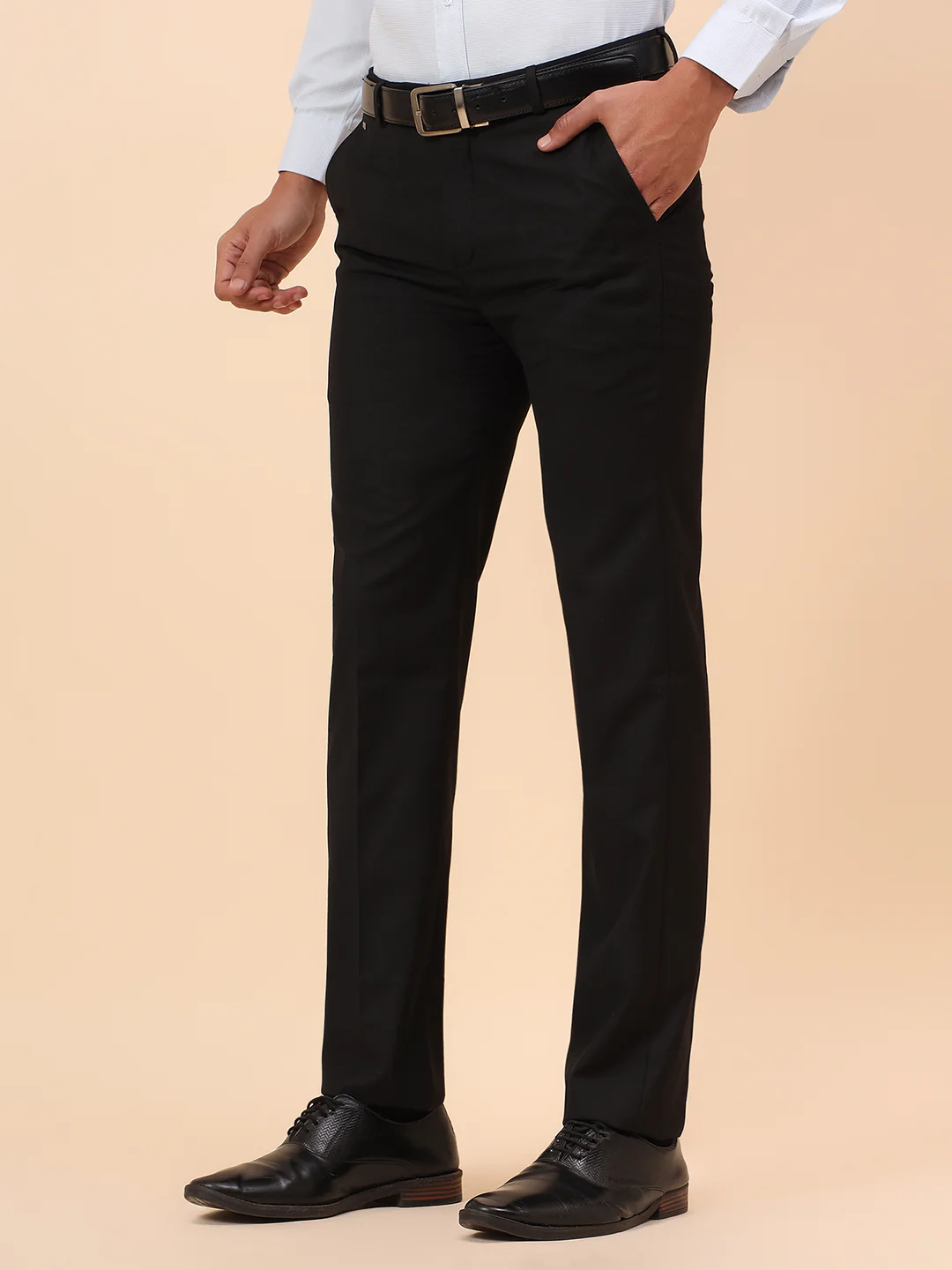 Formal Trousers for Men l Breathable & Soft with Color Fastness Regular Fit Terry Rayon Fabric Solid Pattern Hook & Eye Closure - Image 4