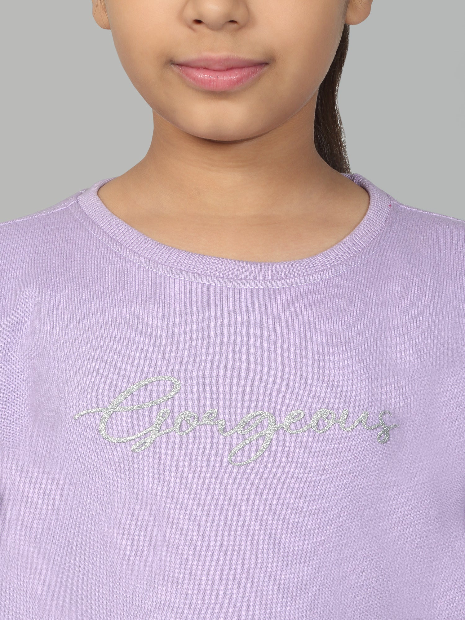 Girl's Casual Lavender Full Sleeves Round Neck T-Shirt - Image 3
