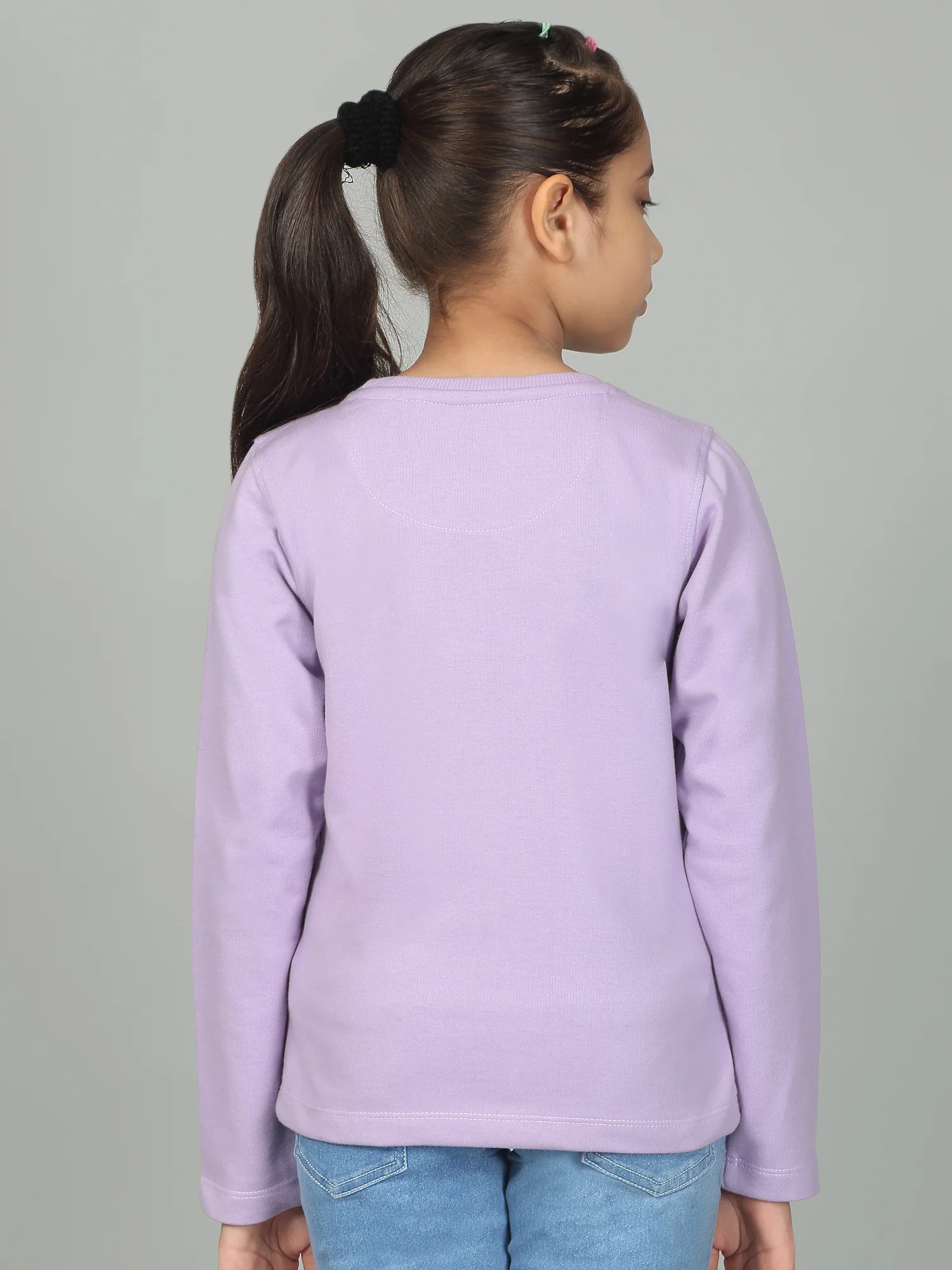Girl's Casual Lavender Full Sleeves Round Neck T-Shirt - Image 4