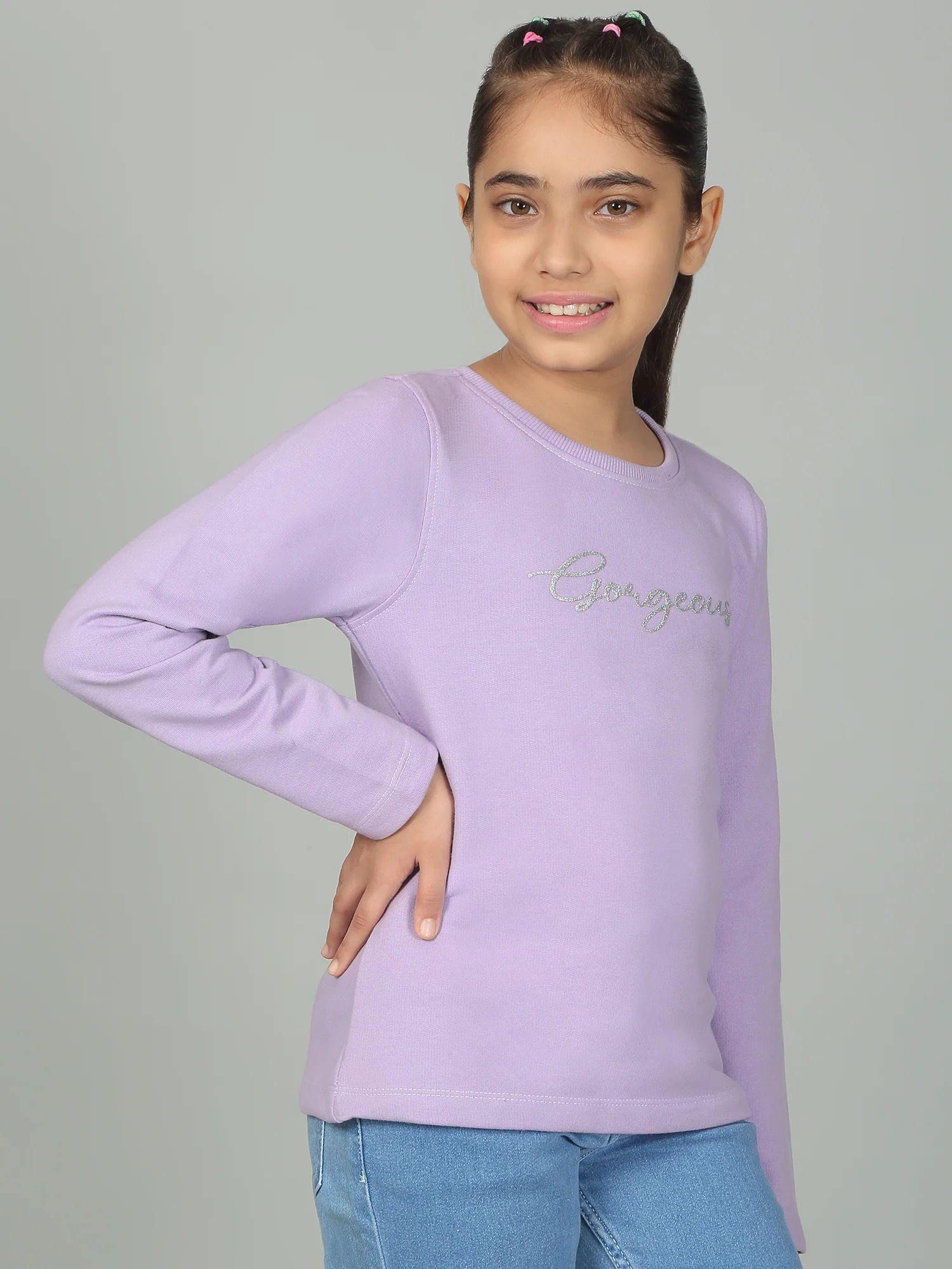 Girl's Casual Lavender Full Sleeves Round Neck T-Shirt - Image 5
