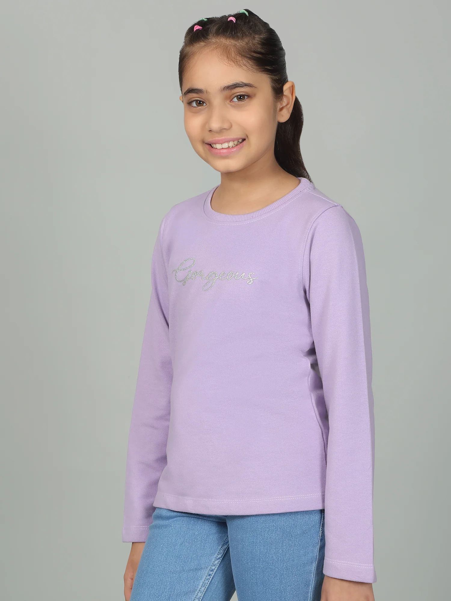 Girl's Casual Lavender Full Sleeves Round Neck T-Shirt - Image 6