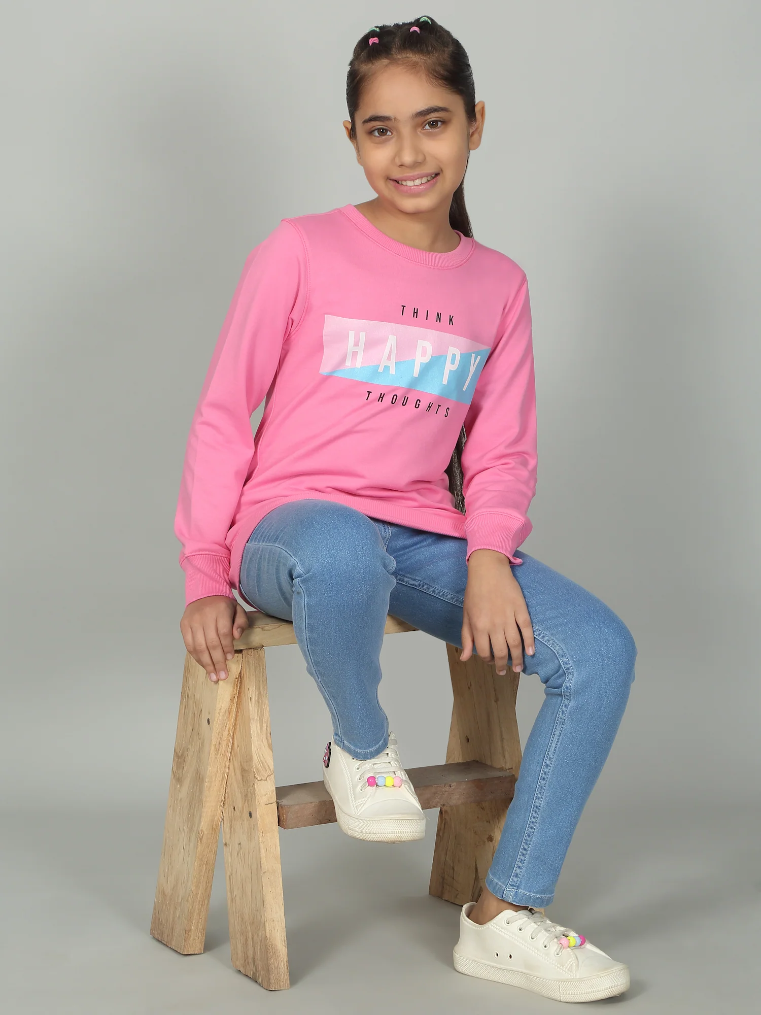Girl's Casual Pink Full Sleeves Round Neck T-Shirt - Image 2
