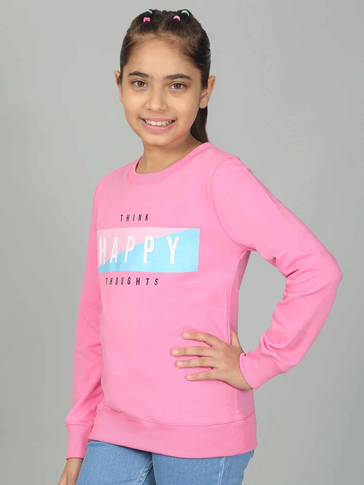 Girl's Casual Pink Full Sleeves Round Neck T-Shirt - Image 3