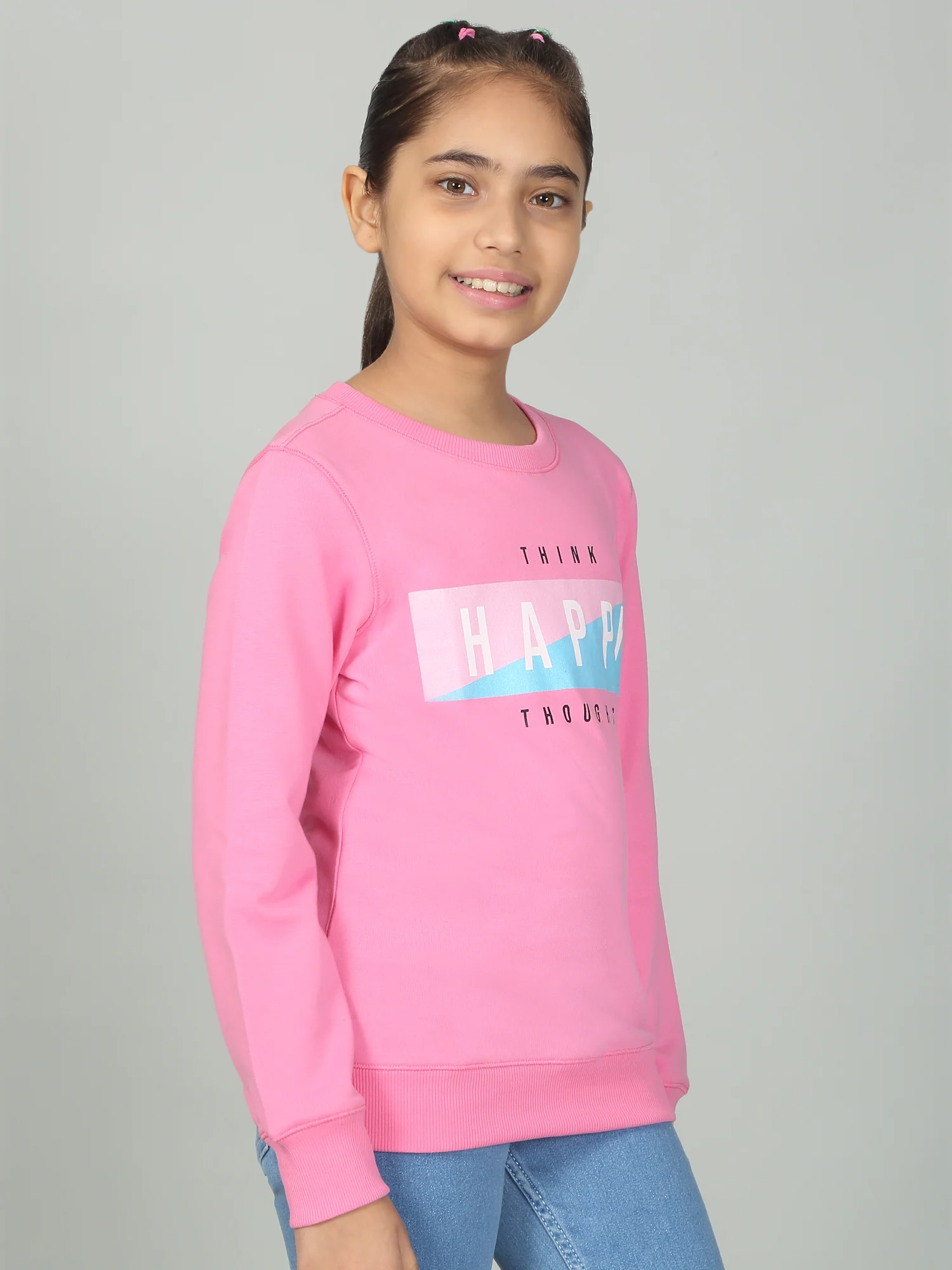 Girl's Casual Pink Full Sleeves Round Neck T-Shirt - Image 4