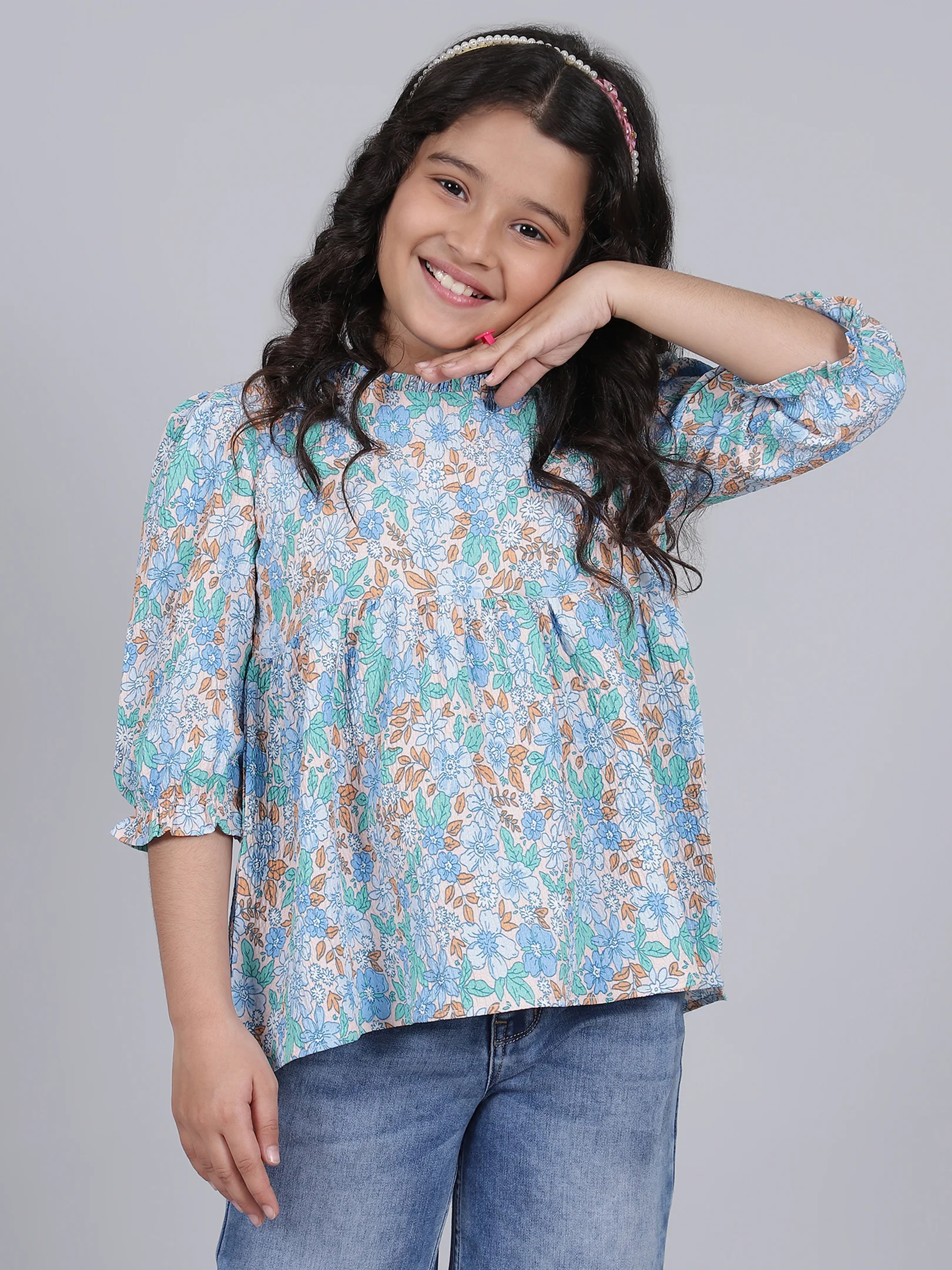 Girls Printed Blue Casual Top - Image 2