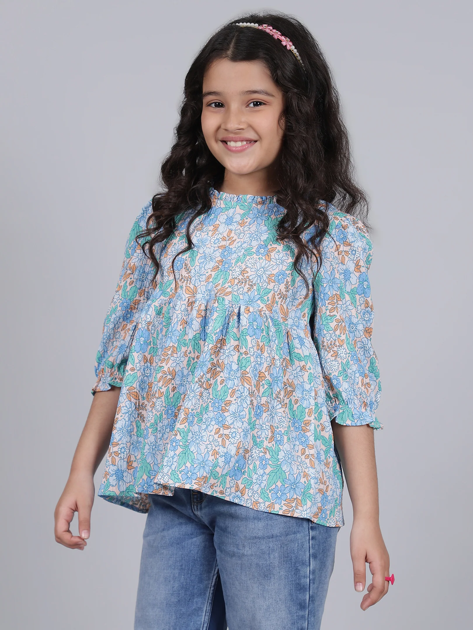Girls Printed Blue Casual Top - Image 3