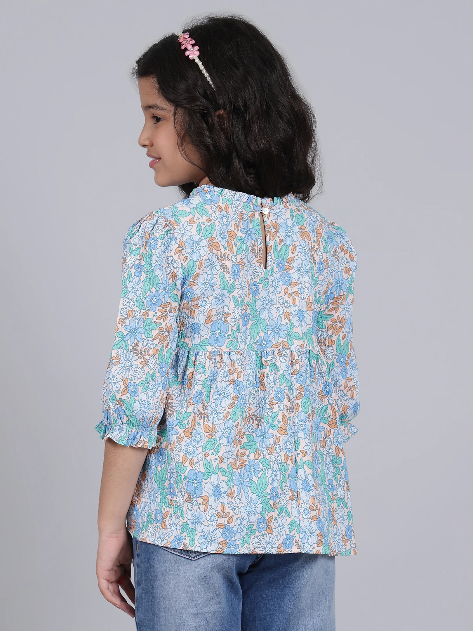 Girls Printed Blue Casual Top - Image 4